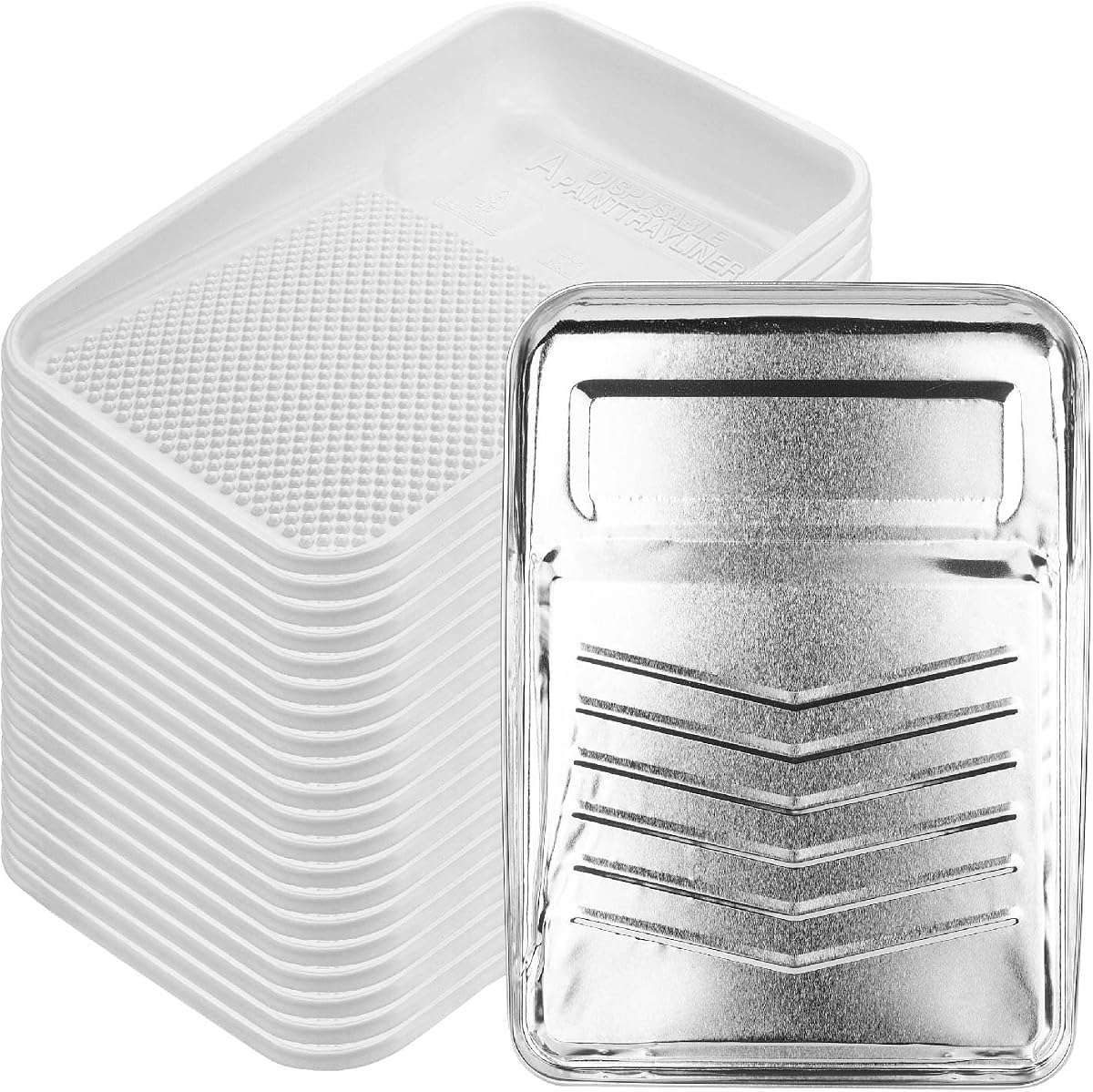 Revestimientos para bandejas de pintura Bates de 9 pulgadas - 21 piezas, una bandeja de metal con 20 revestimientos de plástico