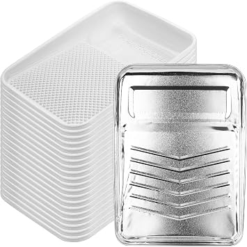 Bates 9 Inch Paint Tray Liners - 21 pcs, One Metal Tray with 20 Plastic Liners