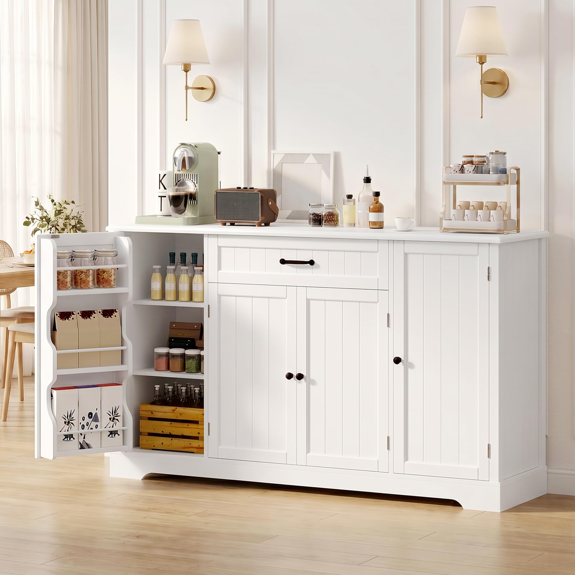 Xbro Sideboard, Küchenschrank mit Arbeitsplatte, Buffetschrank mit Schublade, 4 Türen und integrierten Türablagen, großer Stauraum, Wohnzimmerschrank für Küche und Esszimmer, Weiß
