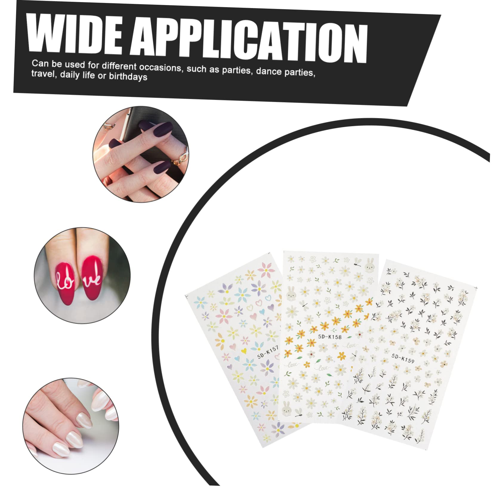 BESTYASH 5 Set Adesivi Per Chiodi in Rilievo 5d Manicure Se Stesso Unghia Con Adesivo Per Unghie in Rilievo Decalcomania Per Unghie Etichetta 3 Pezzi*5