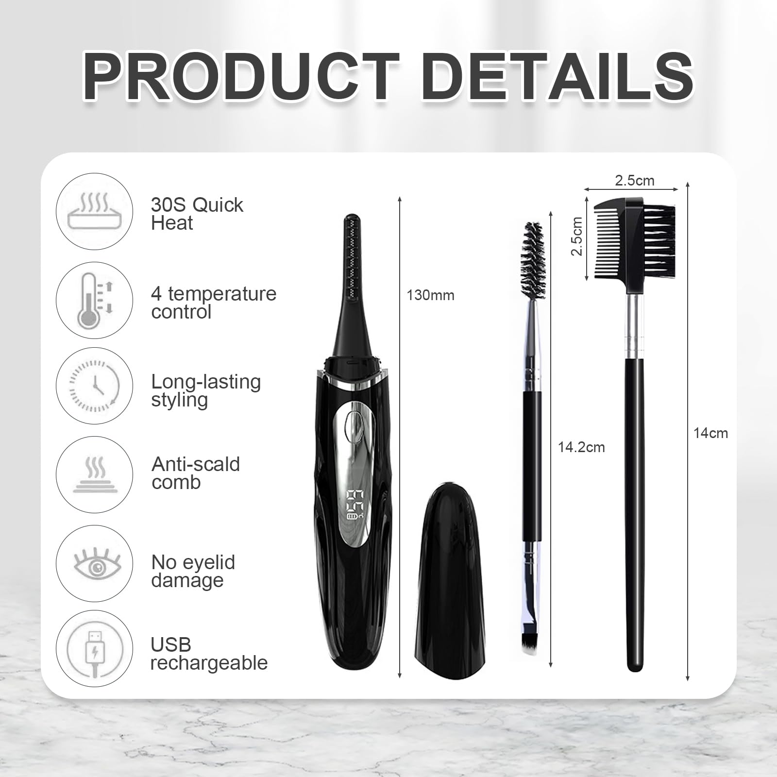 Heated Eyelash Curlers for Women 1pcs Heated Eyelash Curler USB Rechargeable Heated Lash Curler UK Portable Eyelash Curler Heated,Suitable for Eyelash Styling with 2 Eyebrow Brushes - Image 2