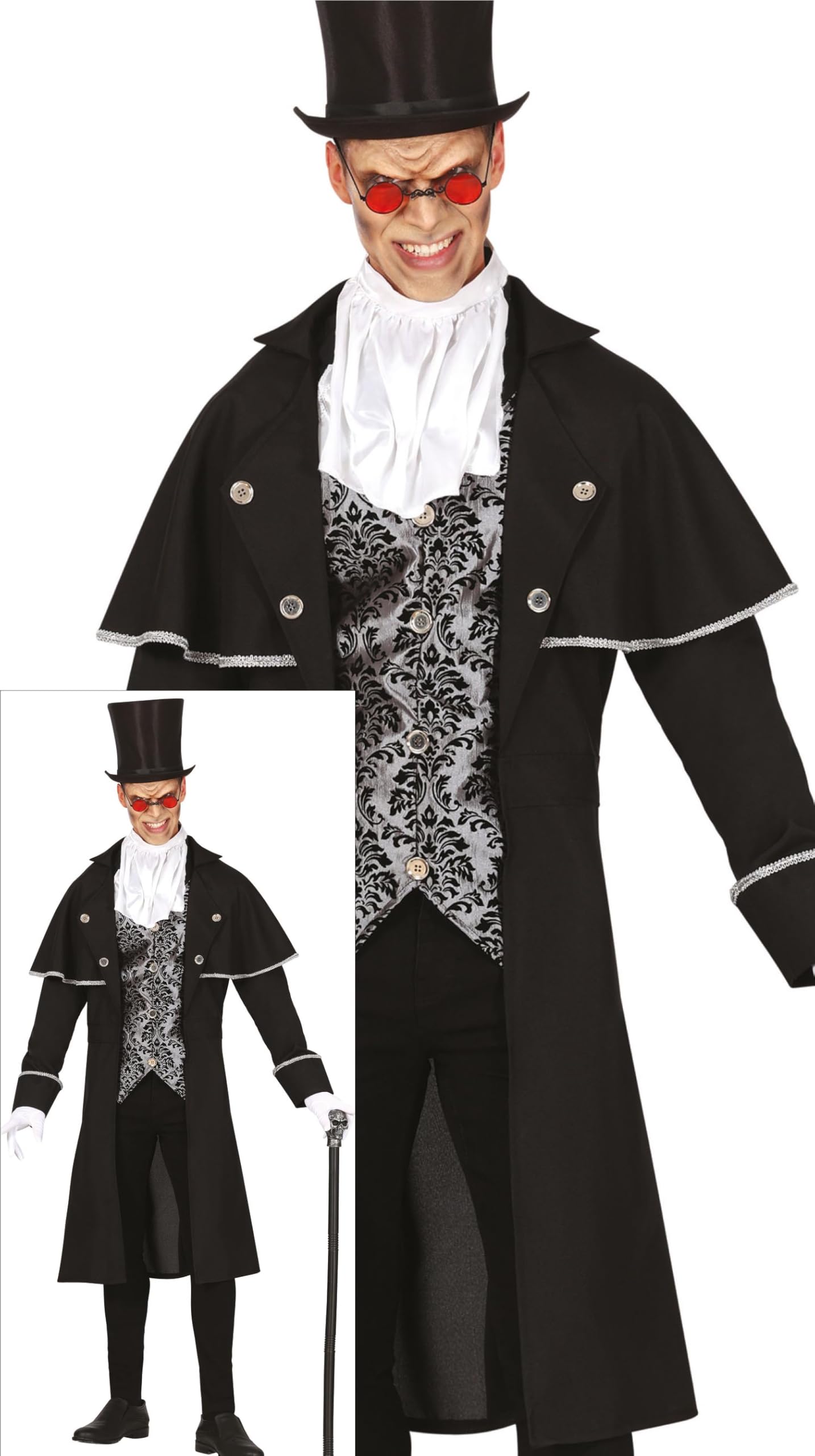 FIESTAS GUIRCA Silver Vampire Man Costume – Men's Vampire Count Costume – Halloween Costumes Man Adult Size M