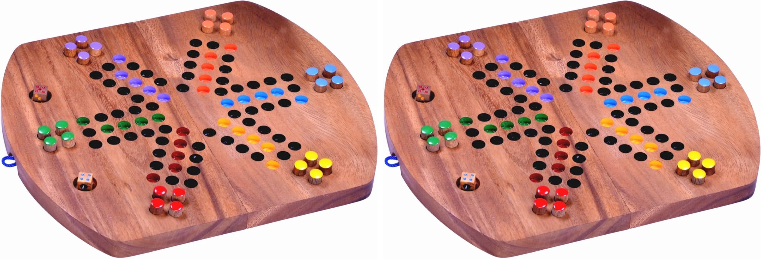 LOGOPLAY Ludo Per 6 Giocatori, Gioco di Dadi, Gioco da Tavolo, Gioco Per Famiglie in Legno Con Tabellone Pieghevole (Multicolore) (Confezione da 2)