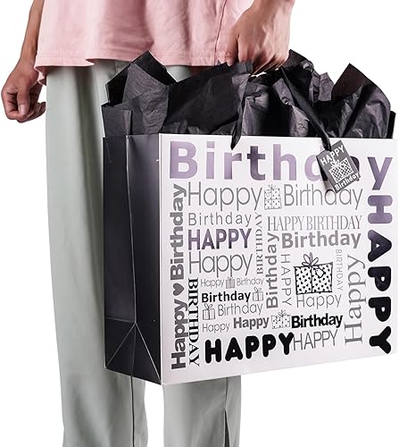 Miniatura 7 de JWSCYSY Bolsa de regalo extra grande de 16 pulgadas con papel de seda y tarjeta, bolsa de regalo de feliz cumpleaños para hombres y mujeres, 16 x