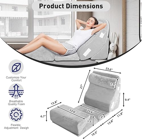 Miniatura 7 de Juego de almohadas ortopédicas de cuña para cama, sistema de soporte de espuma de 6 piezas para recuperación poscirugía y alivio del dolor cuello,