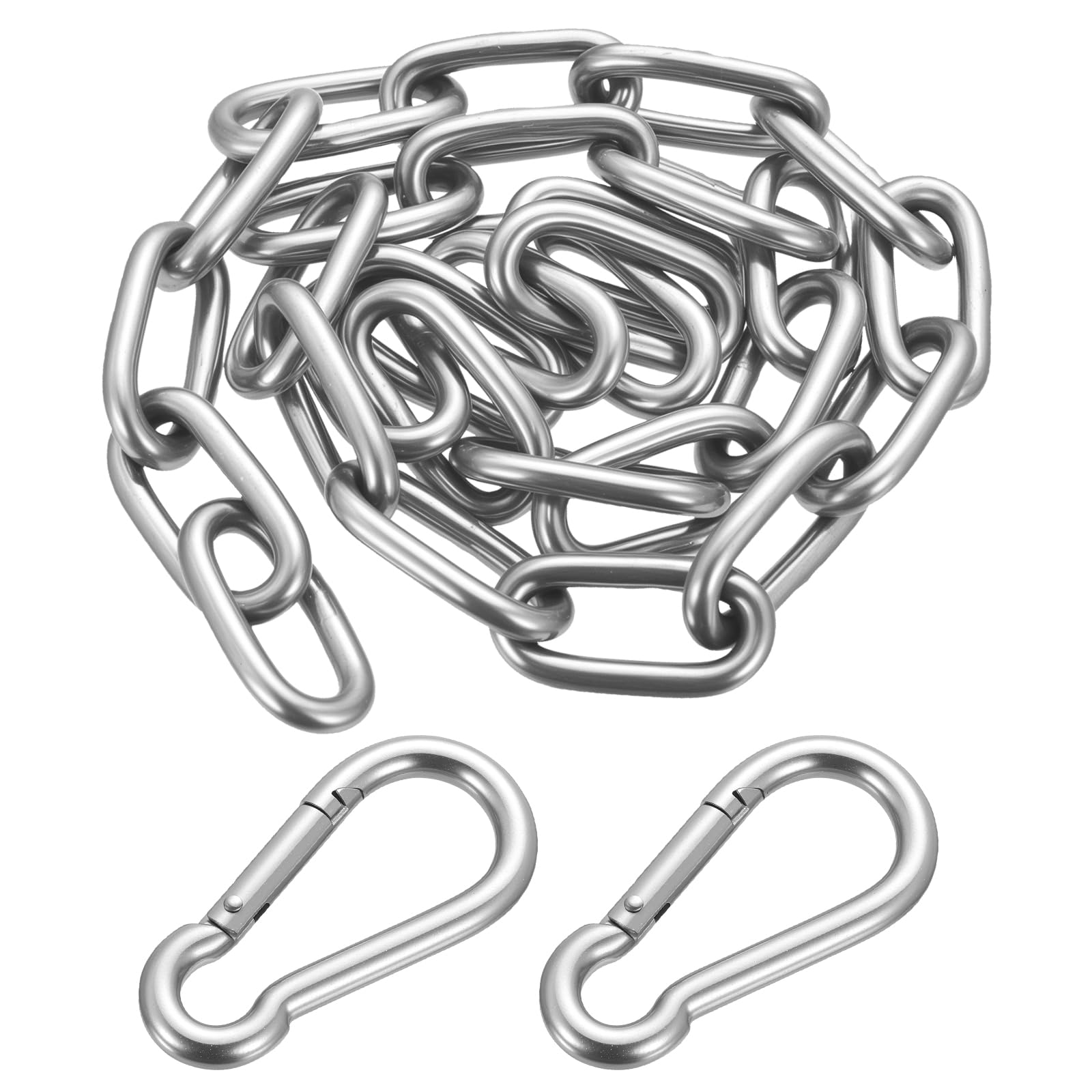 Stainless Steel Chains, 1 Metre Heavy Duty Chain Links, Metal Security Chain, 6mm Steel Welded Link Chains for Fence Gate Door Bike Bicycle Swing Security Lock Lift, with Carabiner