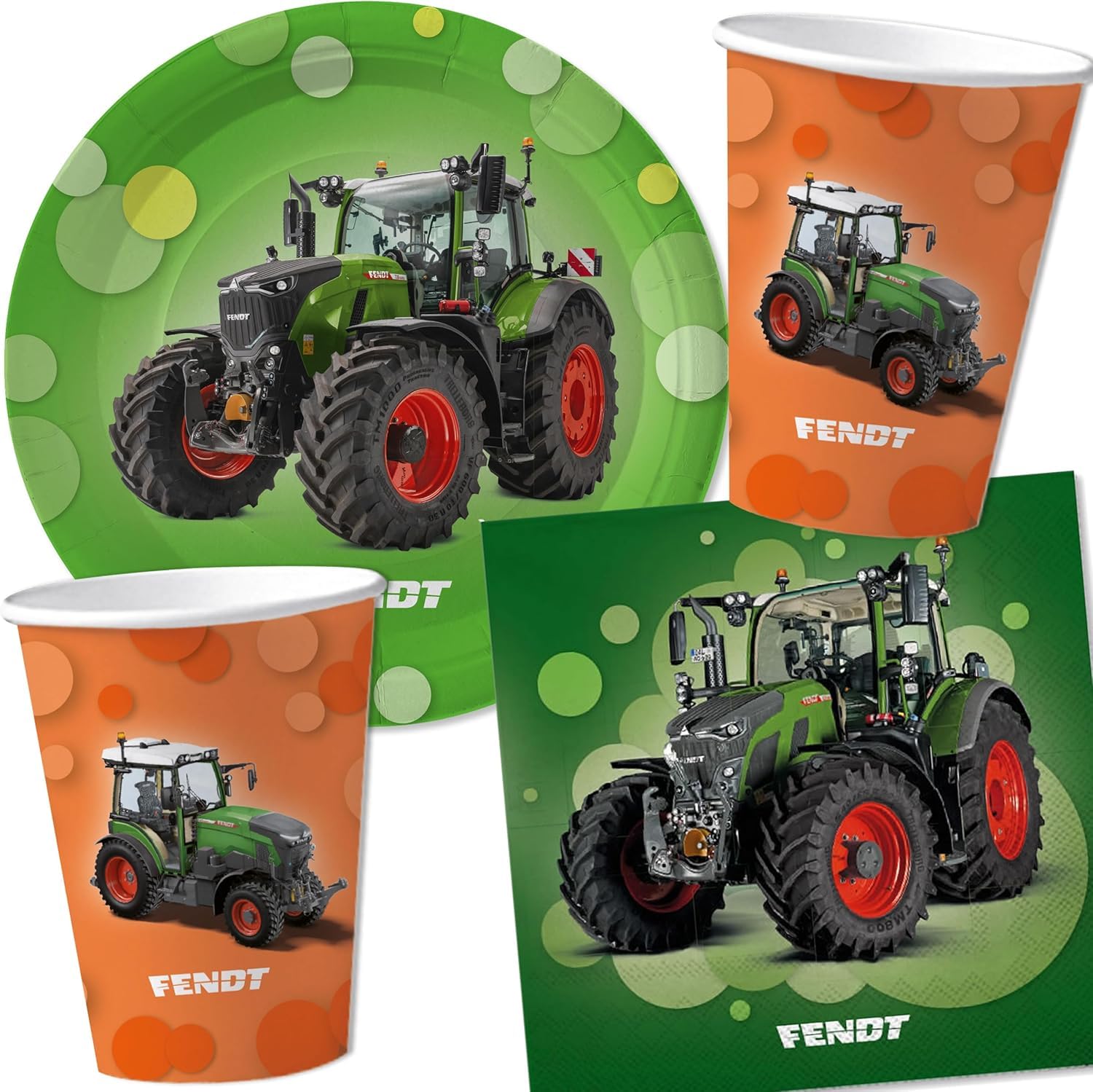 DH-Konzept FENDT TRAKTOR - Set da 40 pezzi con piatto di carta + tovaglioli + bicchieri di carta per feste di compleanno e feste a tema, piatti per feste di compleanno, fattoria Trecker Farm