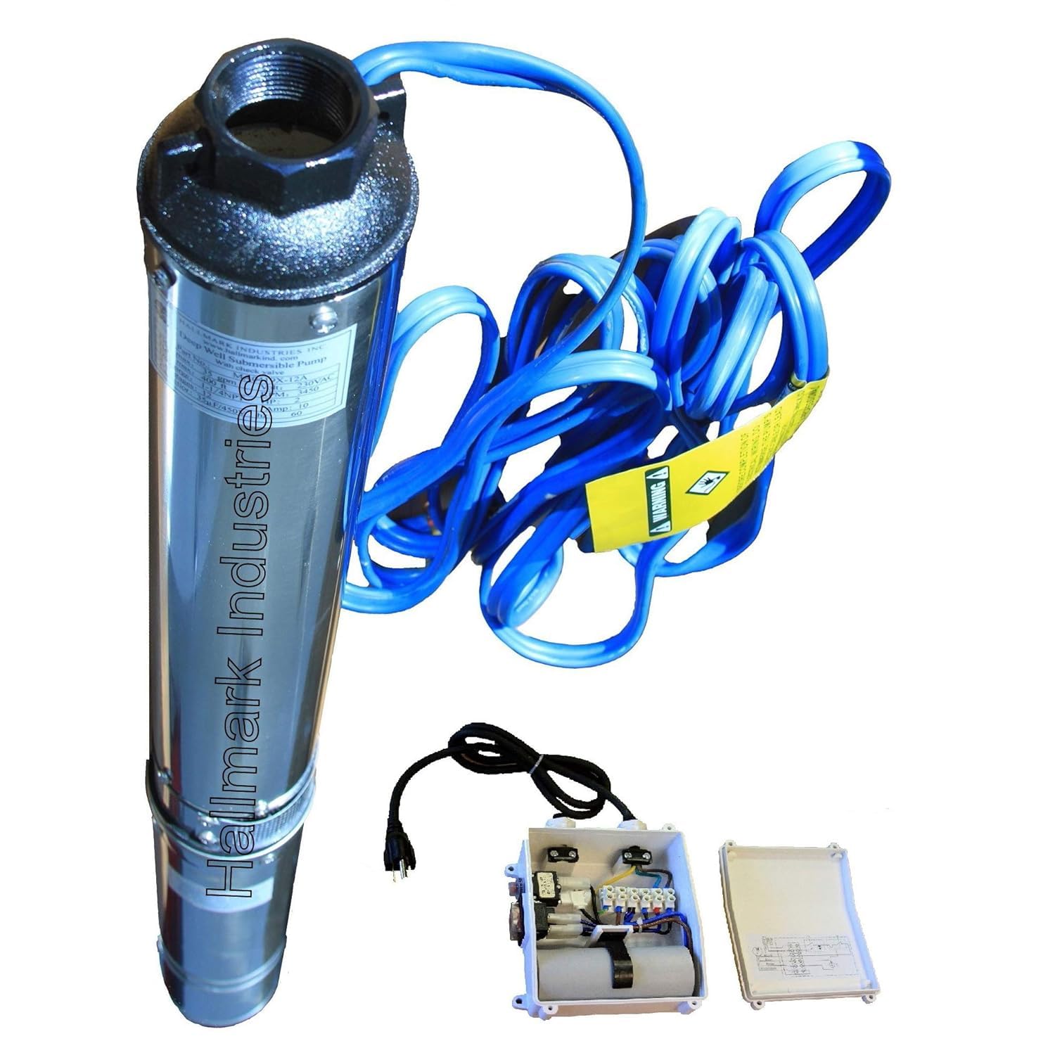 Hallmark Industries MA0431X-18A-E Deep Well Submersible Pump, 3 HP, 230V/60Hz/1Ph, 35 GPM Max, Stainless Steel, Heavy Duty