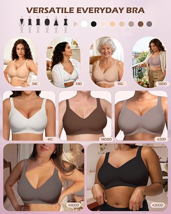 HORISUN Wireless Jelly Bras for Women Comfortable Supportive Seamless T-Shirt Bra Full Coverage Push Up Bralettes