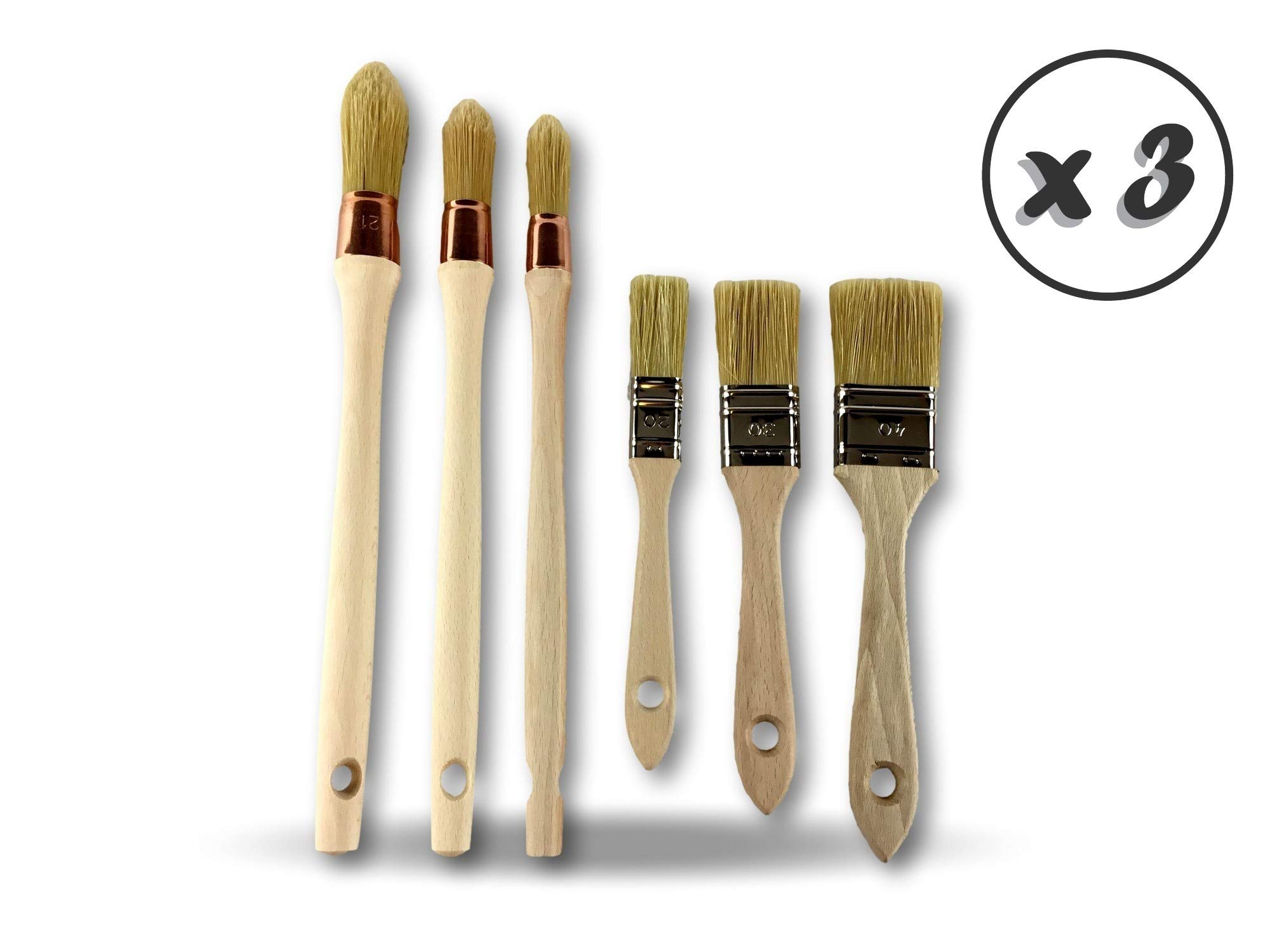 Kibros Lot 3 Sets 6 pinceaux Fabrication française Pro Soie Blanche