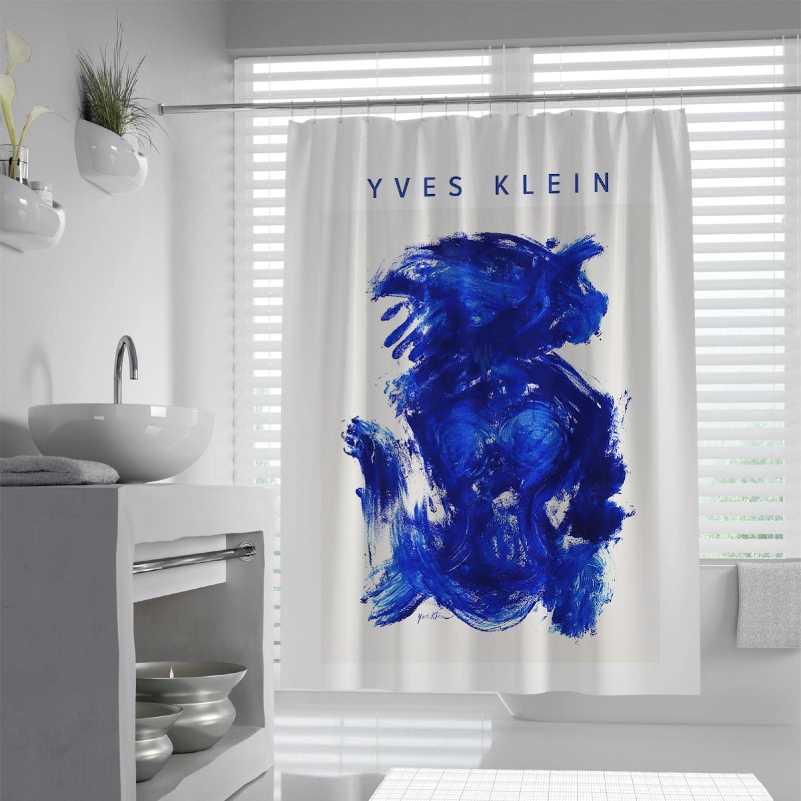 Cortina de Ducha Azul de Yves Klein Cortina de Ducha Abstracta con Ganchos Cortina de Ducha Brillante Moderna Cortina de Ducha Impermeable para baño W200xL220cm