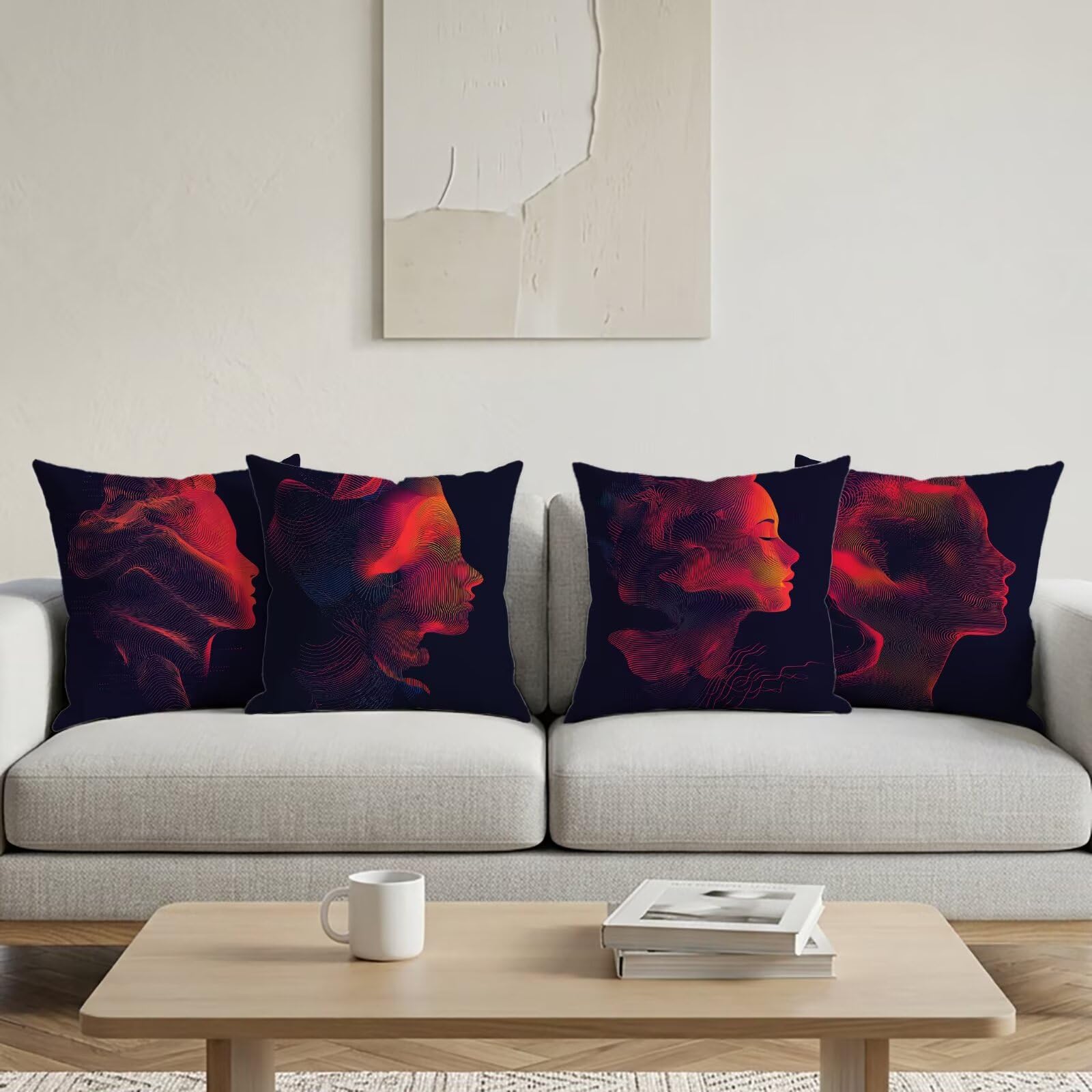 Kopfkissenbezug 50x50 4er Set Kissenbezug Abstrakt Smat Sofakissen Kissenhülle Woman Dekorative Kissenbezug Deko Sofakissen Zierkissenbezug Dekokissen Kissenbezüge für Sofa Bett Deko Wohnzimmer -5447