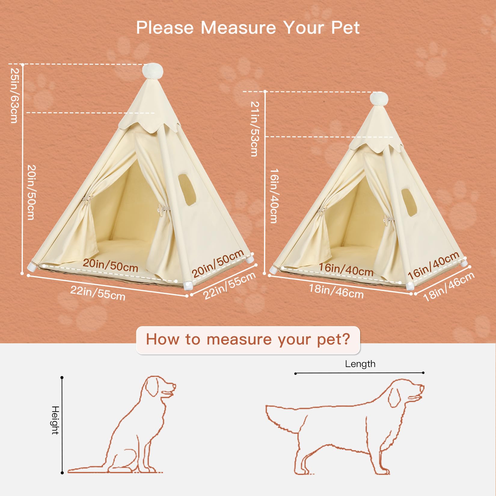 LOOBMBNS Pet Teepee Tent House for Small Cats & Mini-Dogs 16x16x16in, Small Cat House, Mini-Dog House for Chihuahuas, More Stable, Indoor, S for Pets Up to 15lbs, White
