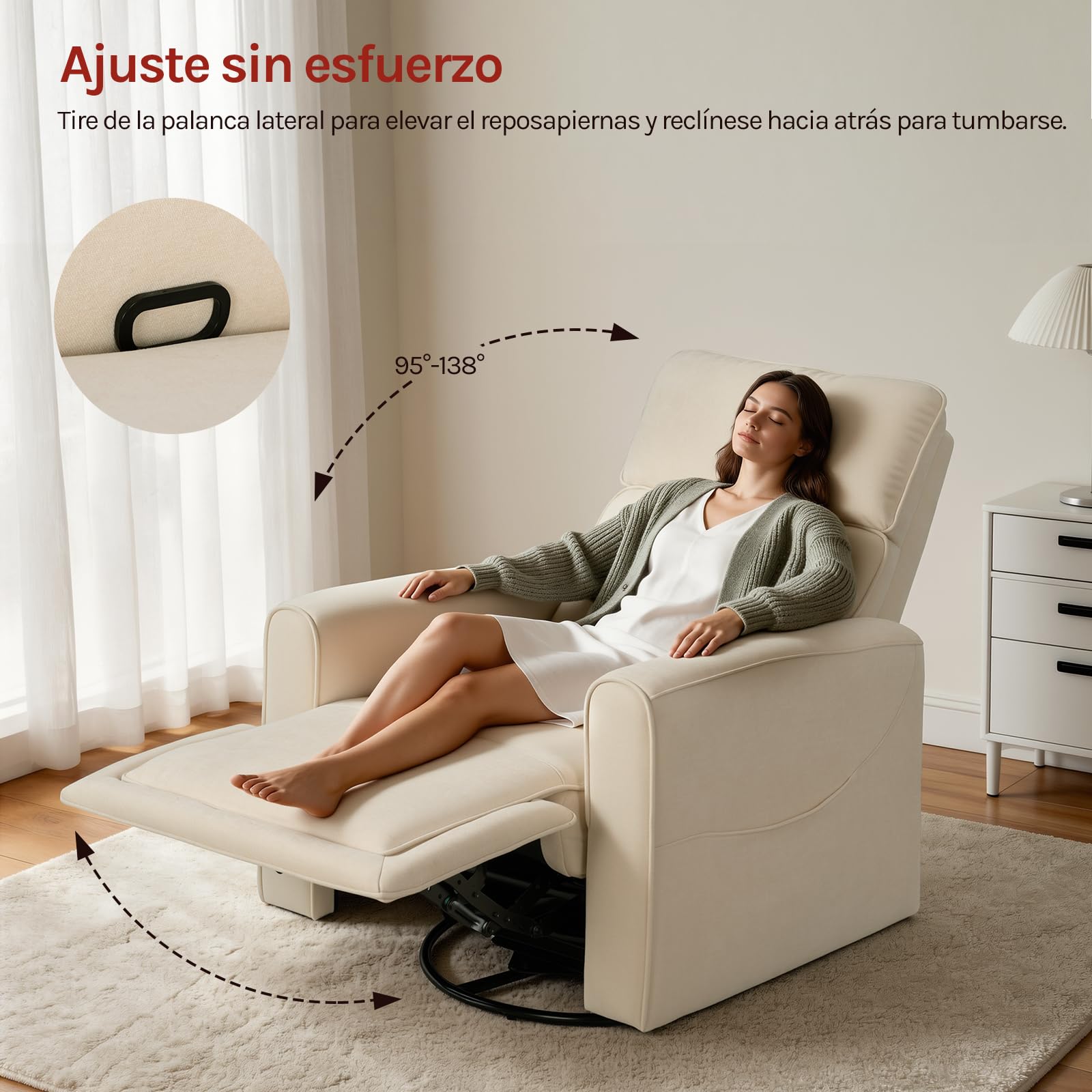 WOLTU Sillón Relax Reclinable, Sillón de Masaje con Calefacción de Masaje, Reposapiés, Bolsillos, Portavasos, Puerto USB, Tapizado en Tela Chenilla, Capacidad de Carga 150 kg, Beige