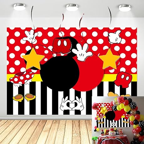 7x5FT Cartoon Black Mouse Red Polka Dots Photography Backdrop