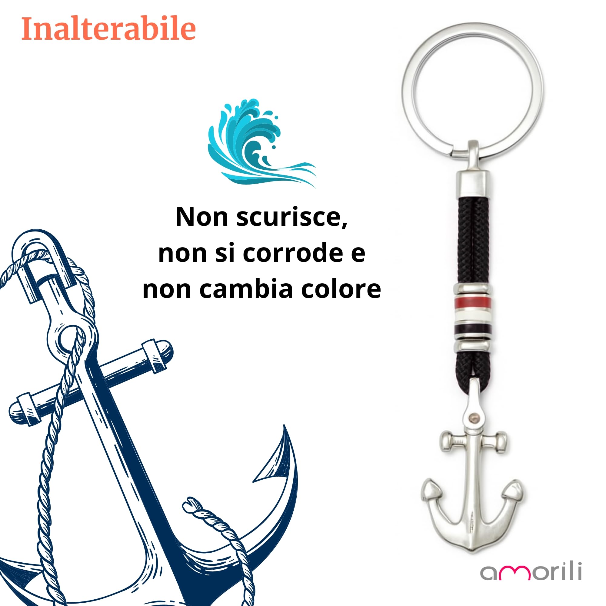 Portachiavi Ancora Uomo in Acciaio Inox e Corda Nautica – Idea Regalo Marinaio, Nautico, Stile Marinaro – Accessorio Uomo Elegante per Auto, Barca, Viaggi - prt0100