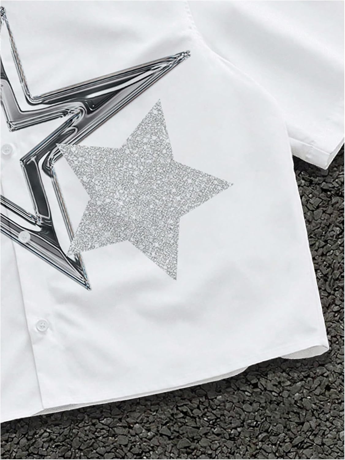 GORGLITTER Men's Lips Graphic Button Down Cropped Shirt Y2k Short Sleeve Collar Boxy Going Out Tops Streetwear