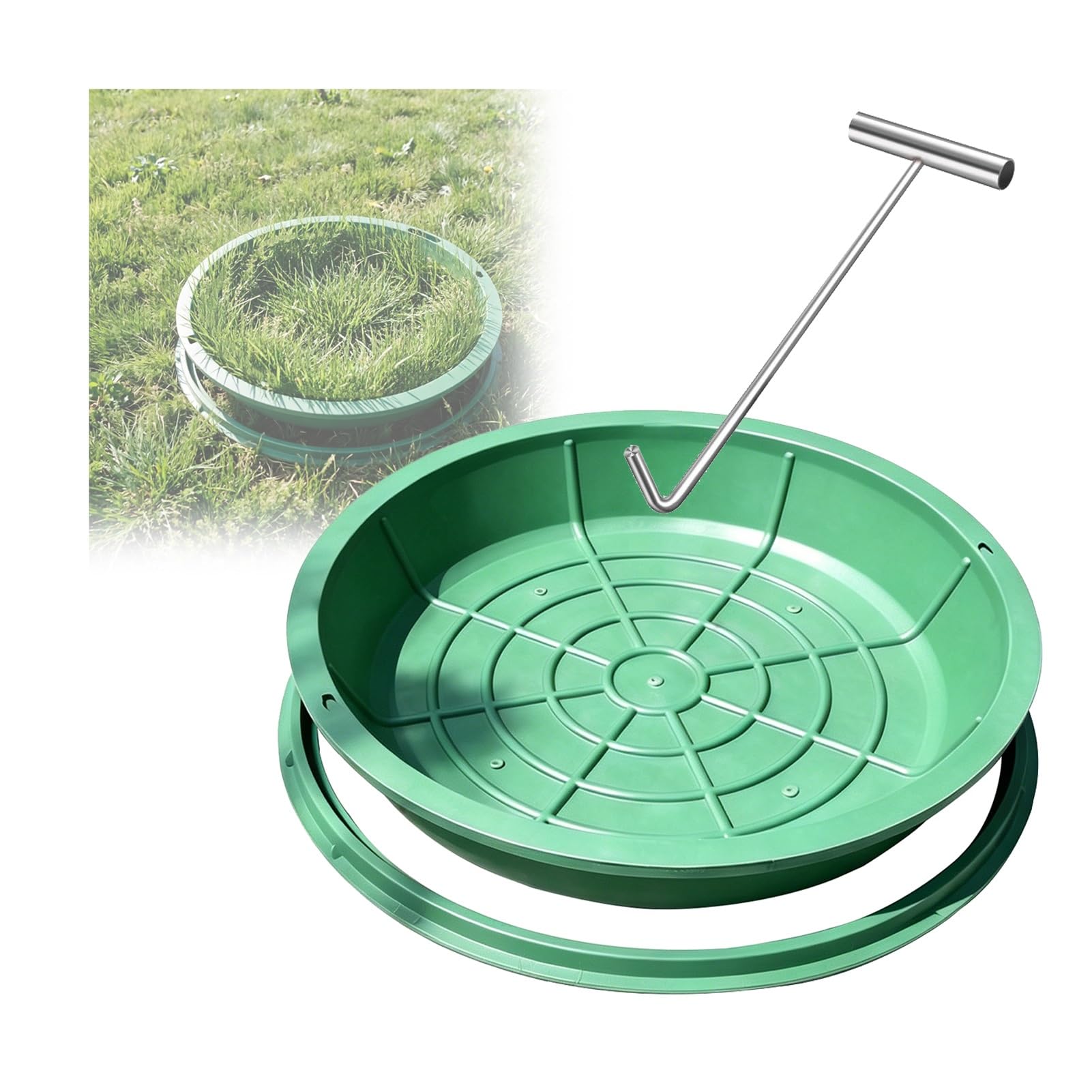Housse de trou d'homme 40 x 12 cm avec cadre encastrable vert pour jardin