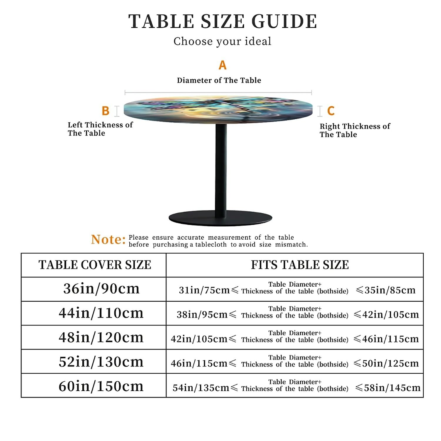 artslion Outdoor Round Tablecloth with Elastic Band 44In (110Cm) Elastic Garden Table Cover Wipe Clean with Diamond dragonfly - Image 4