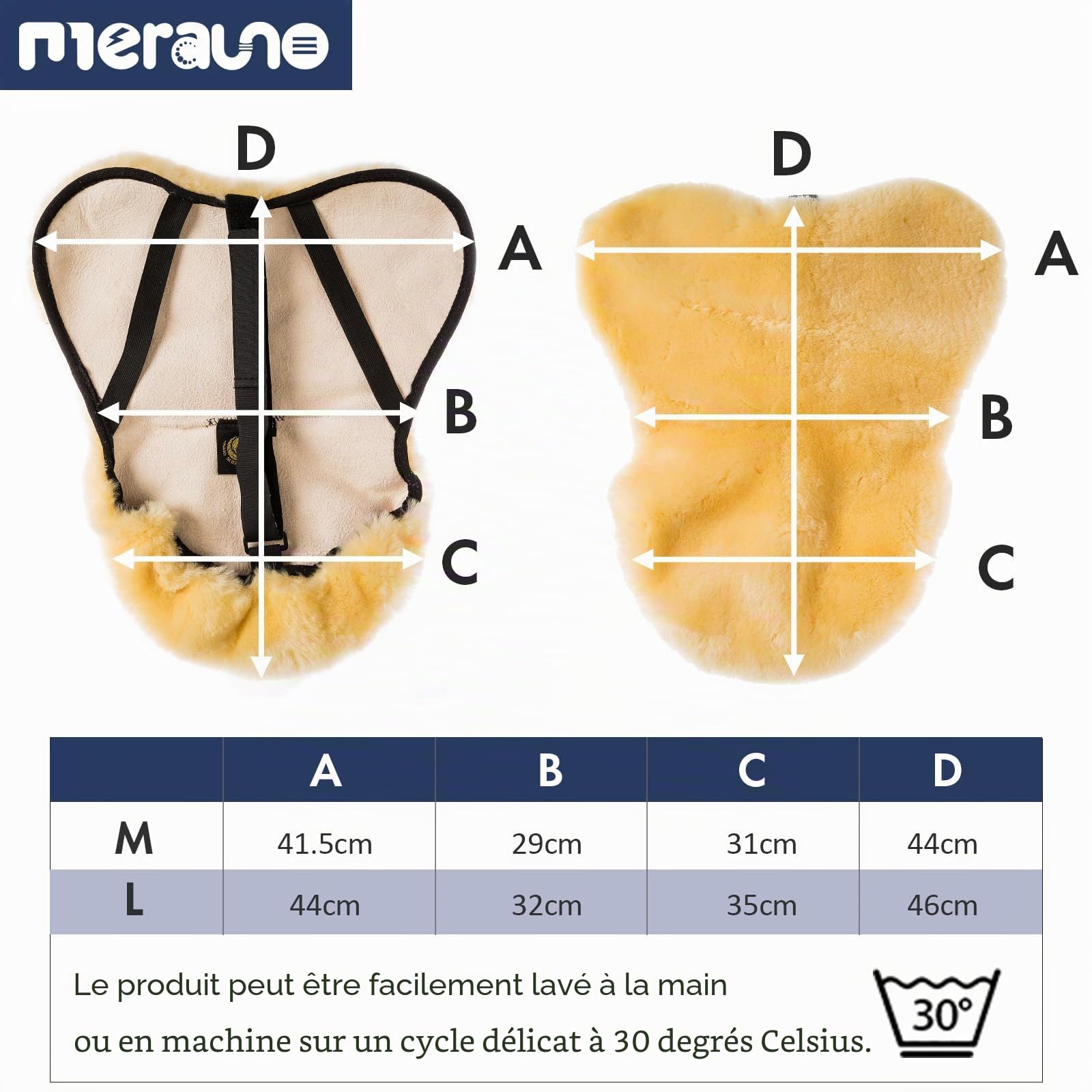 Housse de selle en laine d'agneau, en laine d'agneau mérinos pour un confort d'assise optimal, avec une bande Velcro réglable. Compatible avec toutes les selles anglaises. Couleur : naturel,