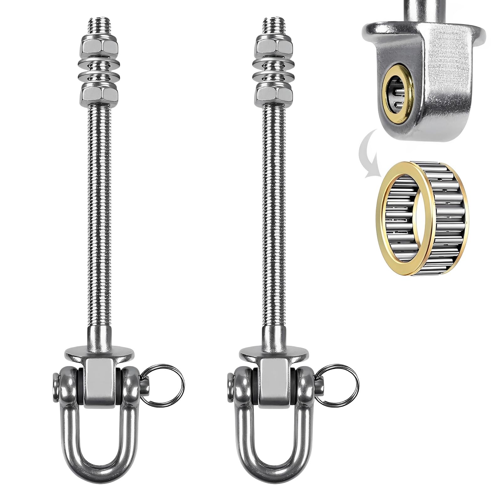 Swing Hanger BearingSuuwwn 2pcs Heavy Duty Hammock Hook M10 Hanging Chair Screw Eye Bolt Swivel Ceiling Beam Mounting Bracket 180mm