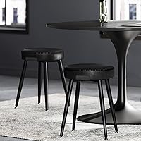 VASAGLE EKHO Set of 2 Upholstered Dining Stools - Mid-Century Modern Kitchen Chairs, Synthetic Leather, 19-Inch Seat, Easy Assembly, Ink Black