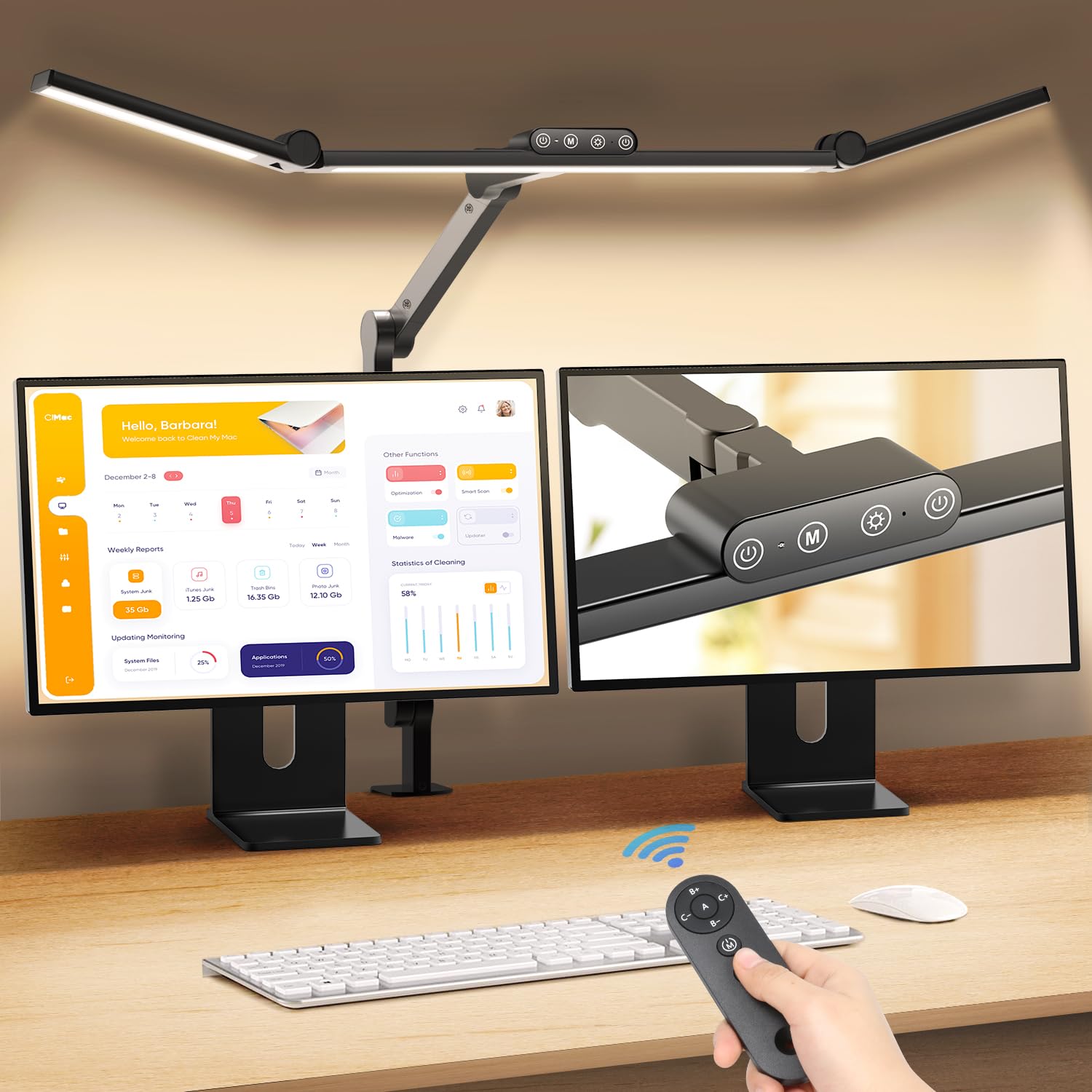 LED Desk Lamp, Large Desk Light for Home Office Monitor, Touch Table Lamp with Remote Control, Auto Dimming, 5 Color Modes/5 Brightness Levels for Reading Study Work