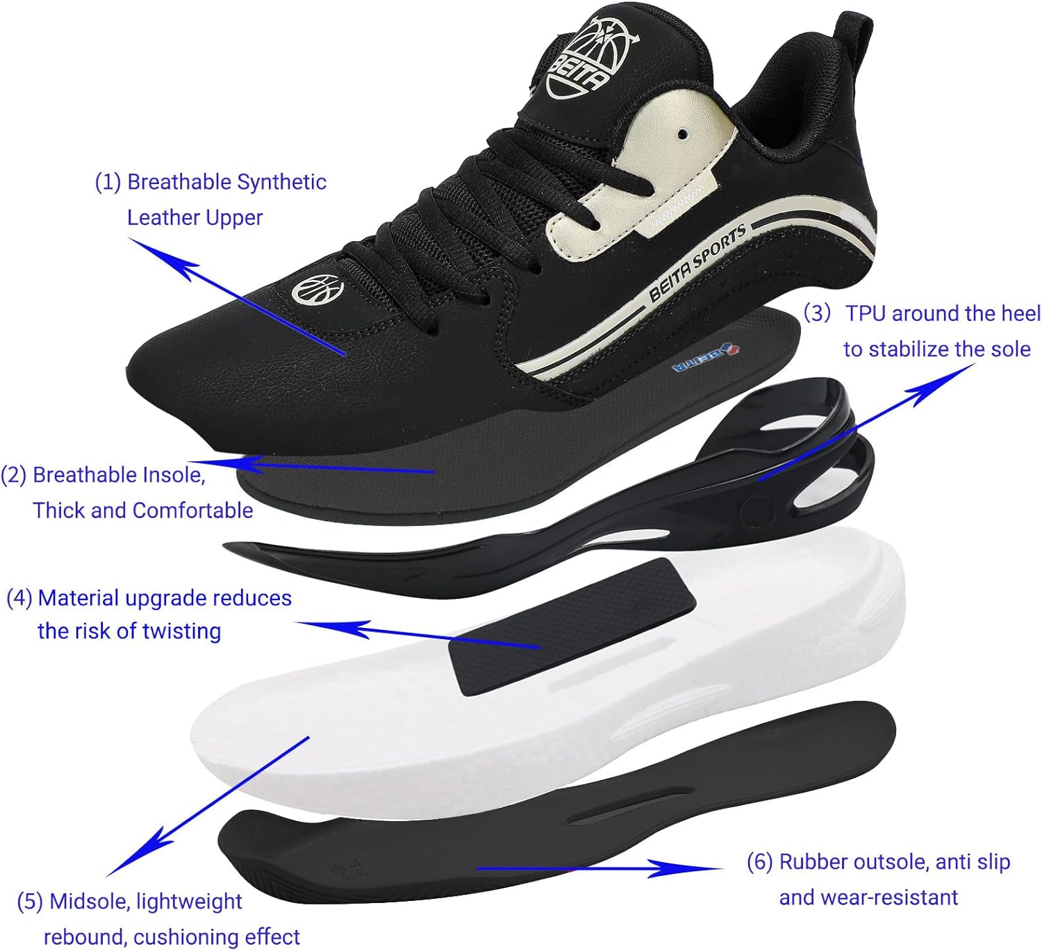 Beita High Upper Basketball Shoes for Men Sneakers Breathable Sports Shoes Anti Slip - Image 6