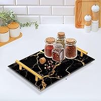 Vista 5 de Bandeja de tocador de mármol negro dorado para mostrador de baño, bandeja rectangular de mármol, bandejas decorativas de cocina, bandejas