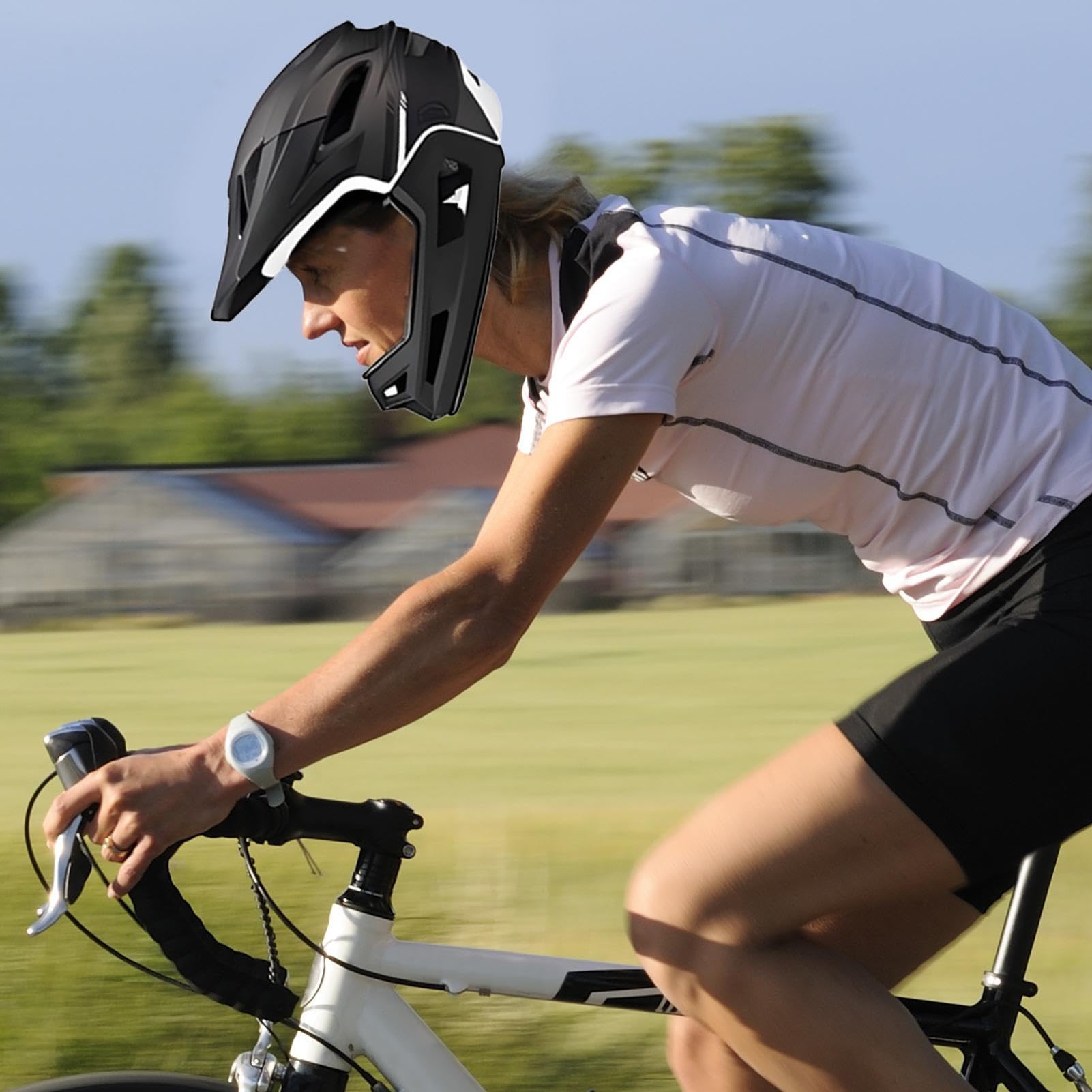 Casco De Bicicleta De Montaña Full Face | Casco De con Almohadilla Desmontable para La Barbilla | Equipo De Ciclismo Ajustable con Absorción De Impactos para Hombres Mujeres Ciclistas