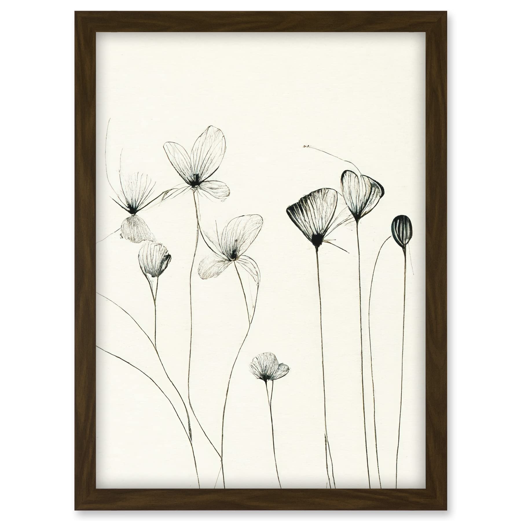 Doppelganger33 LTD Stylish Flower Illustration Line Drawing With Black Ink Artwork Framed A3 Wall Art Print