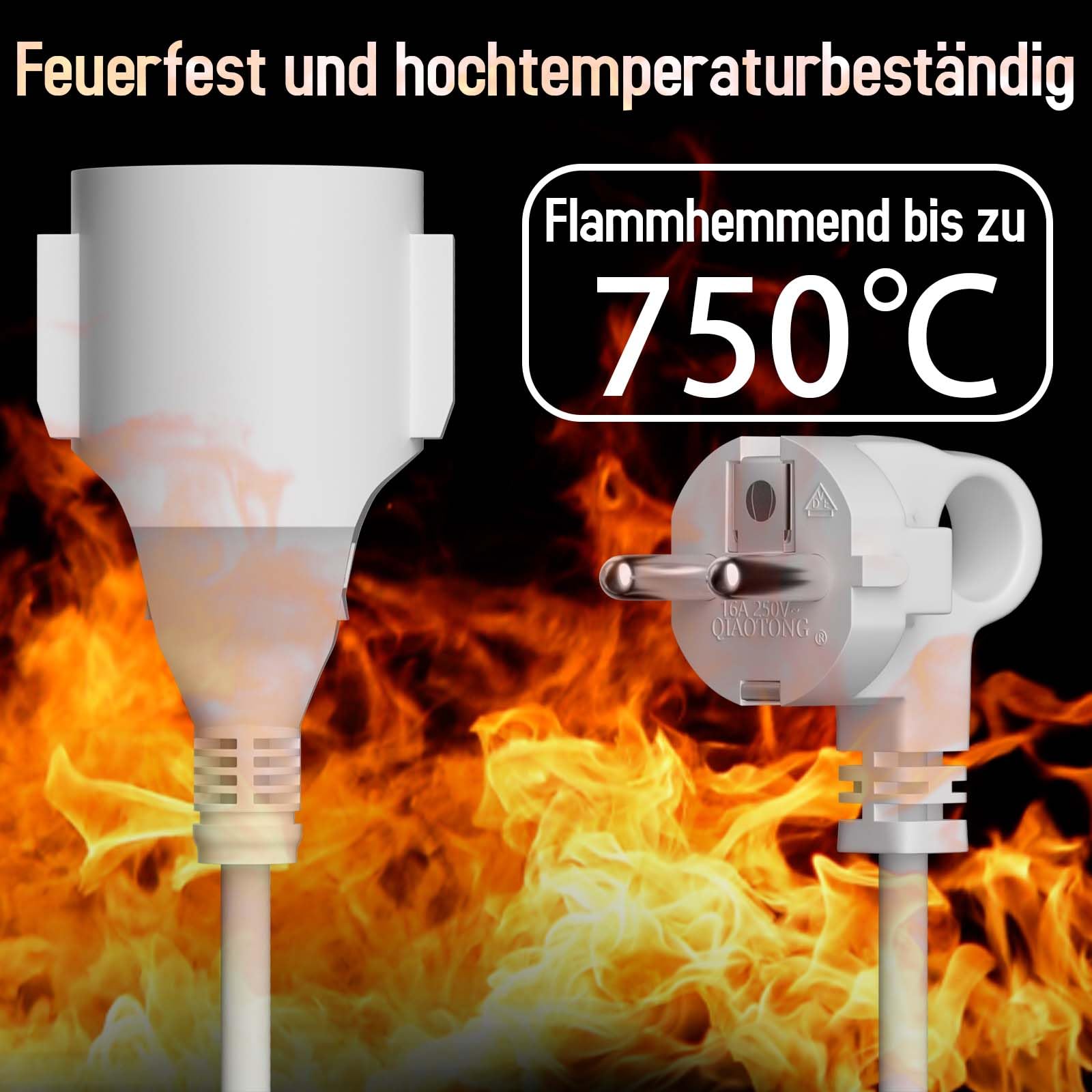 HITRENDS Kabel przedłużający zewnętrzny, z zaczepem oczkowym, wtykiem bezpieczeństwa, 3 m AC Schuko, do gniazd IP44, do domu, biura, na zewnątrz, 3 x 1,5 mm², 250 V/16 A, biały