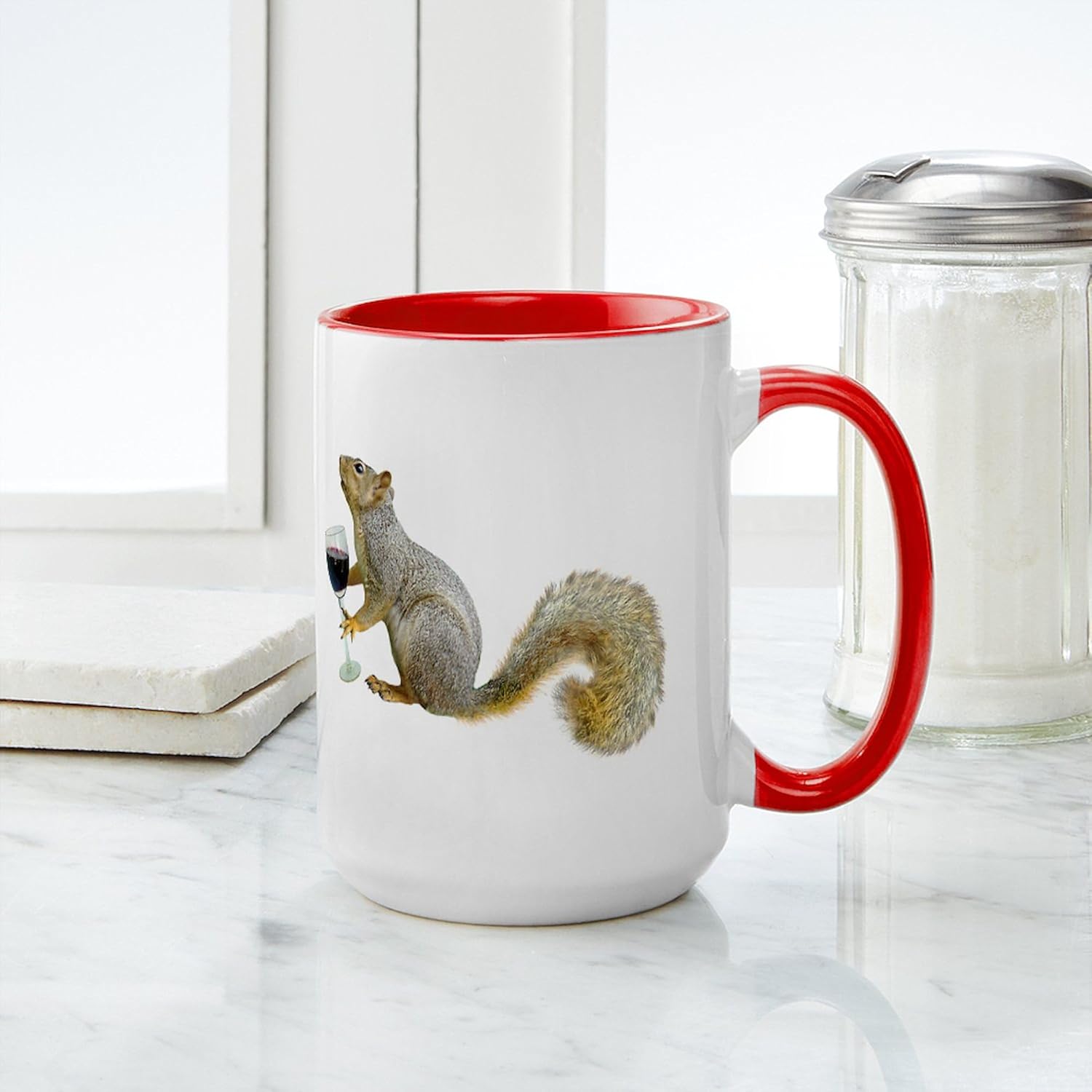 CafePress Squirrel With Wine Large Mug 15 oz (444 ml) Ceramic Coffee Mug