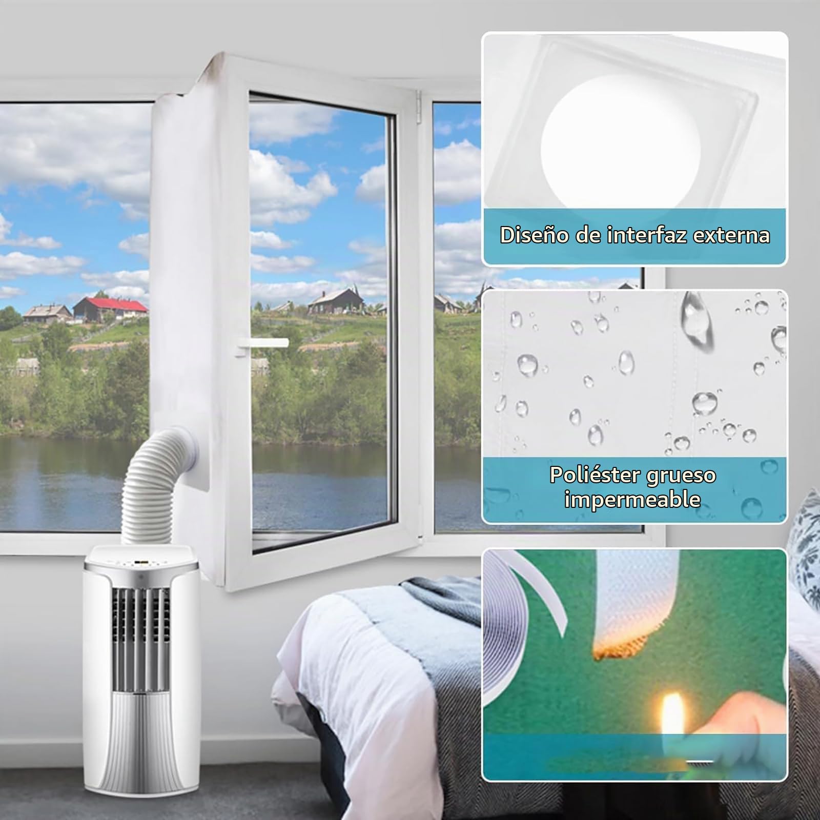 Kit sello de ventana para aire acondicionado 400CM, kit ventana aire acondicionado portátil, adecuado para unidad de aire acondicionado portátil, bloqueo de aire caliente. (Sin cremallera)