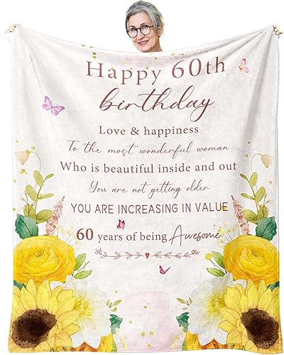 AIYUBOFUN Manta de regalo de 60 cumpleaños para mujer, regalos de cumpleaños 60 para mujeres, regalos de cumpleaños de 1963 para mujeres, regalos