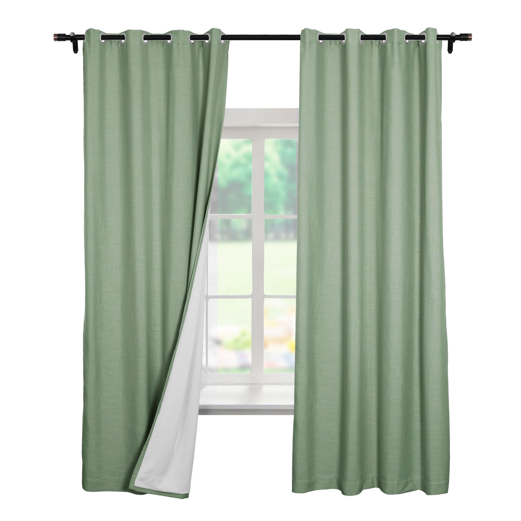 Celadon - Cortinas opacas de lino de 50 x 96 pulgadas para sala de estar y dormitorio, cortinas con aislamiento térmico y ojales en la parte superior, elegante forro doble, 1 panel, diseño de