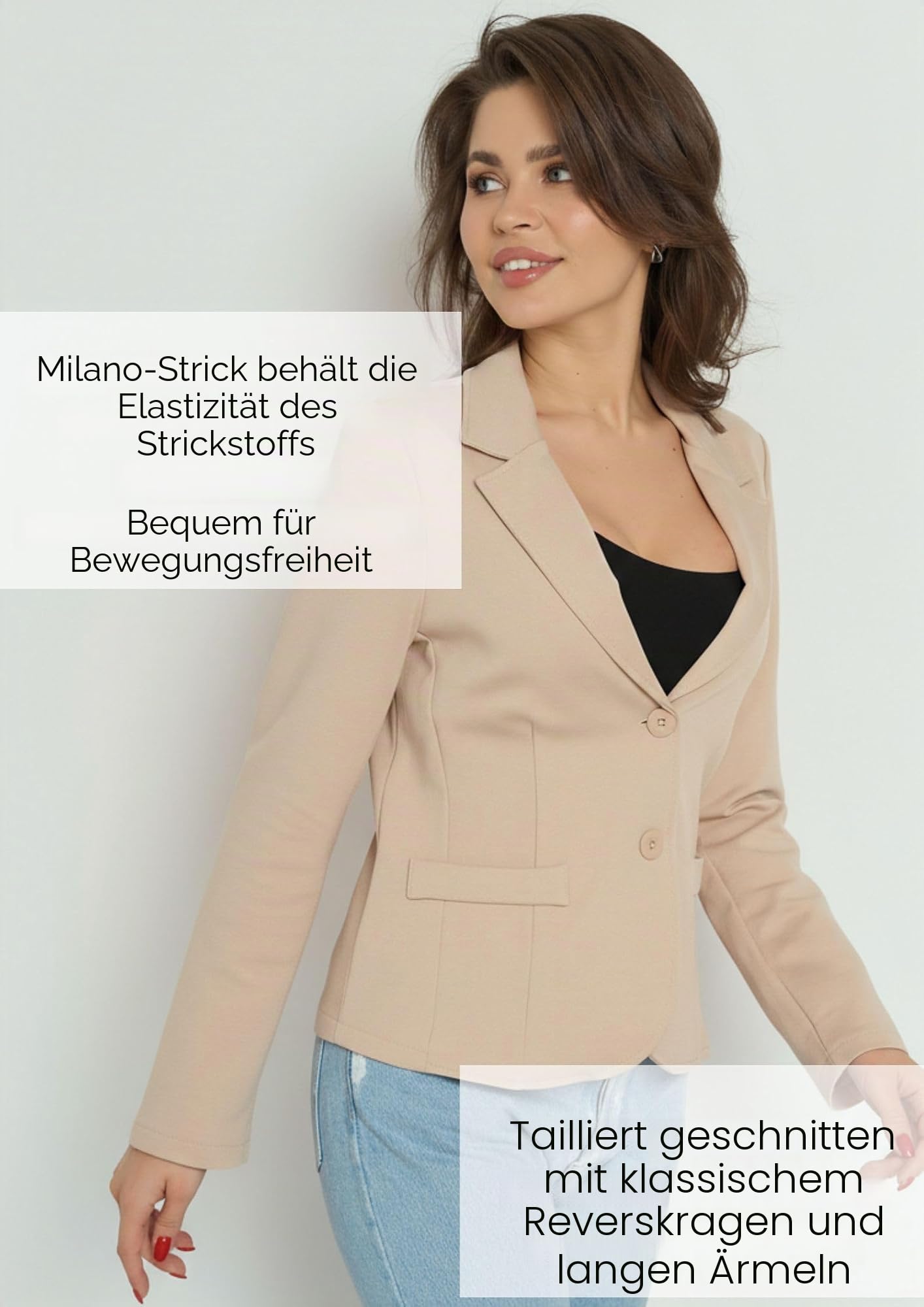 Blazer Damen Sportlich Elegant - Jackett für Hosenanzug Business Outfit Curvy, Strickjacke Kurz Ungefüttert, Sweatblazer Italienische Mode