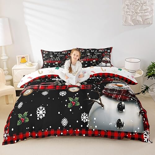 Vista 221 de Juego de funda de edredón rosa de Navidad para niñas, tamaño matrimonial, lindo juego de ropa de cama de dibujos animados de pingüino de Papá Noel