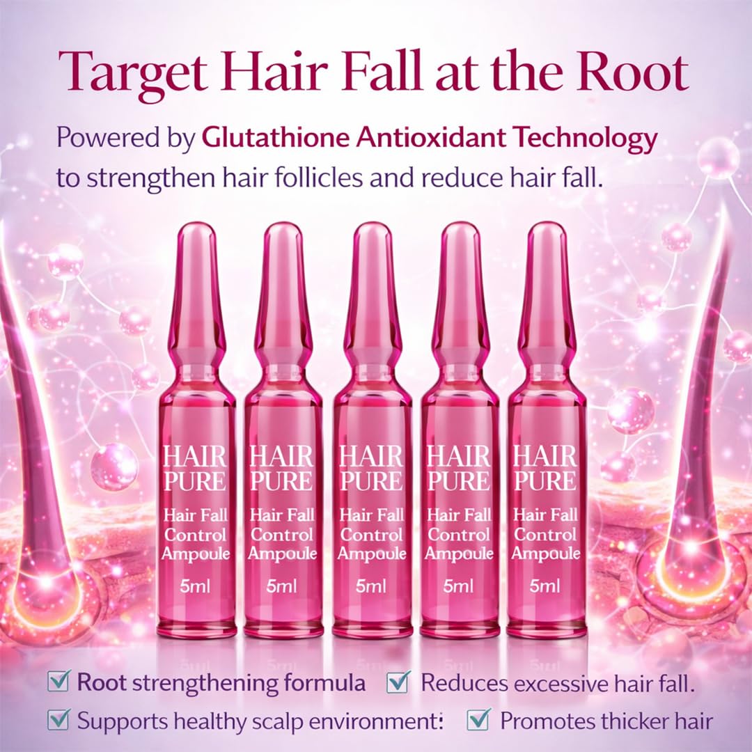 does glutathione help with hair loss Buy Hair Pure Hair Fall Control Ampoule with Glutathione Power Booster for  Healthier, Thicker & Stronger Hair | Helps Reduce Hair Fall & Breakage