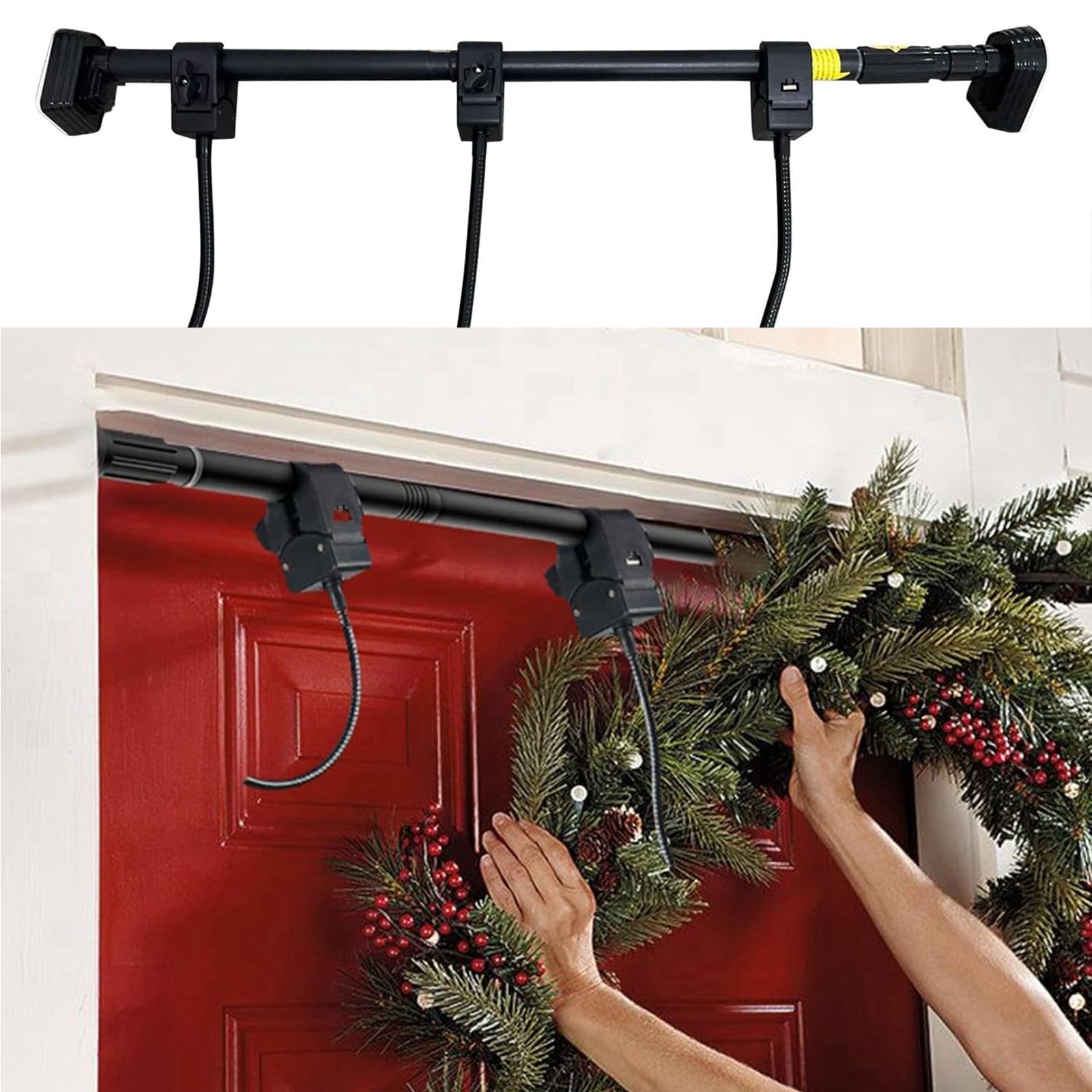 Generisch Garland wieszak na drzwi przednie, 80-205 cm, regulowany, wytrzymały wieszak na ramę drzwi, bez wkręcania, wiercenia lub klejenia, wieszak na girlandę na drzwi wejściowe, światła