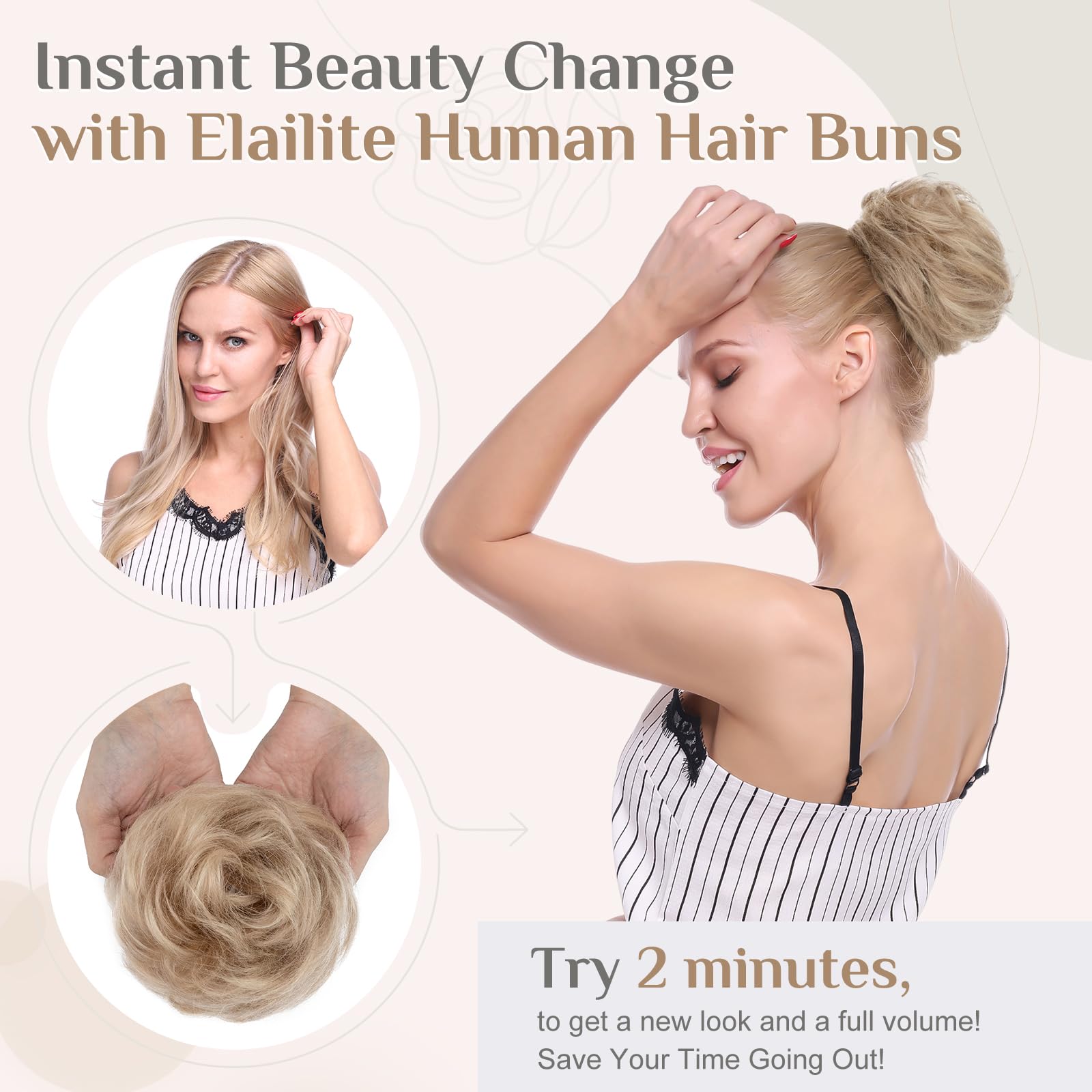 Elailite Human Hair Bun Scrunchie Messy Hair Piece Real Hair Covered Donuts Updo Chignon For Women - #6R Light Brown - Image 2