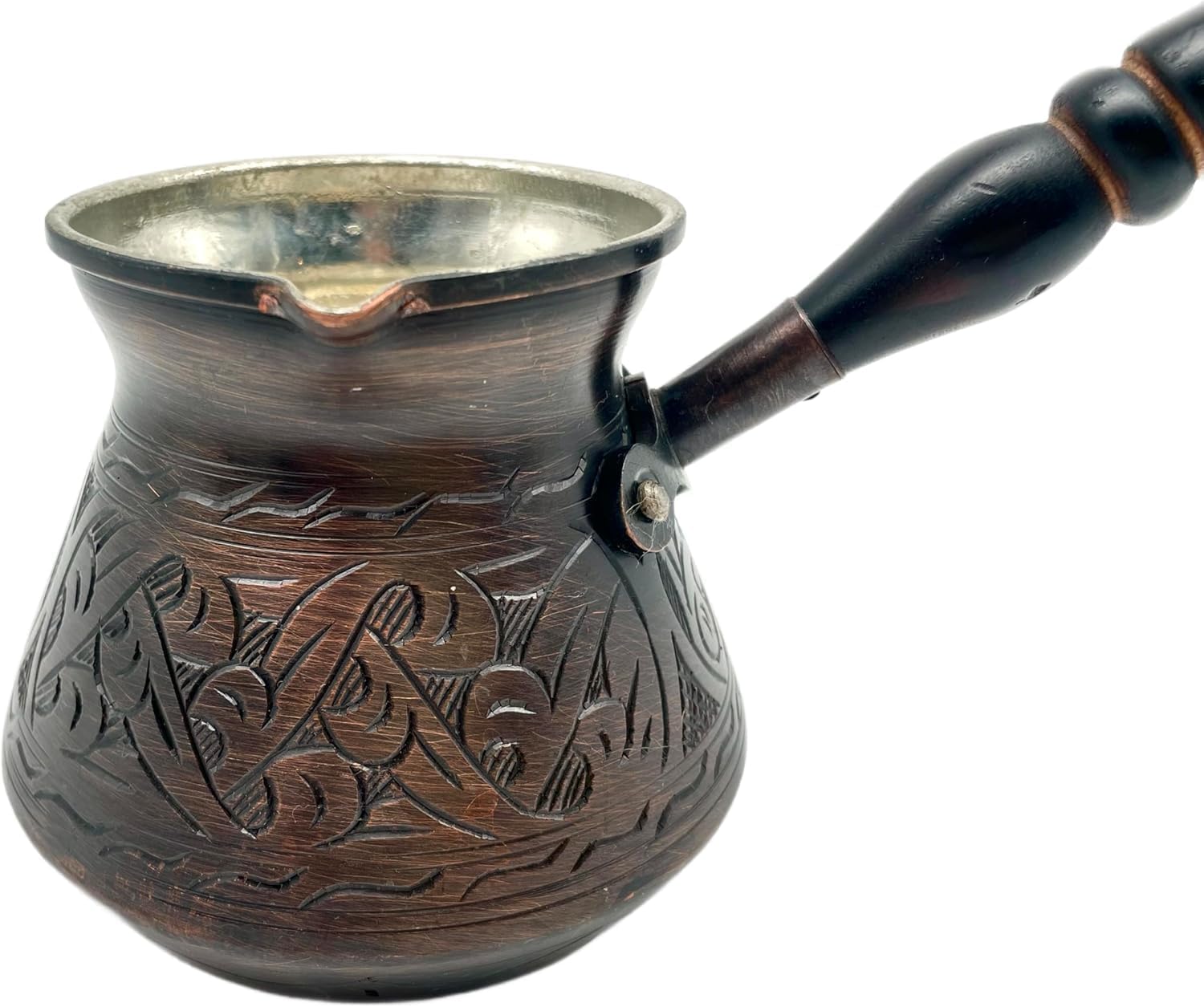 Cezvex rame più spesso, turco, greco, arabo, caffettiera Cezve Ibrik Briki con manico in legno e cucchiaio (rame antico, 4500 ml)