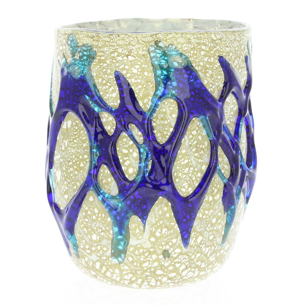 Glass Of Venice Murano Glass Italian Tumbler Drinking Glass with Silver Leaf - Yellow 14 oz Highball Glass