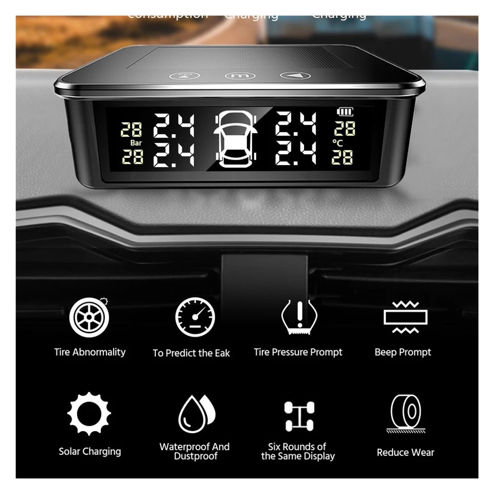 System monitorowania ciśnienia w oponach TPMS Solarny Czujnik Ciśnienia W Oponach System Monitorowania Ciśnienia W Oponach Samochodowych Z Zewnętrznymi Czujnikami 4 Kół TMPS Do samochodów ciężarowych
