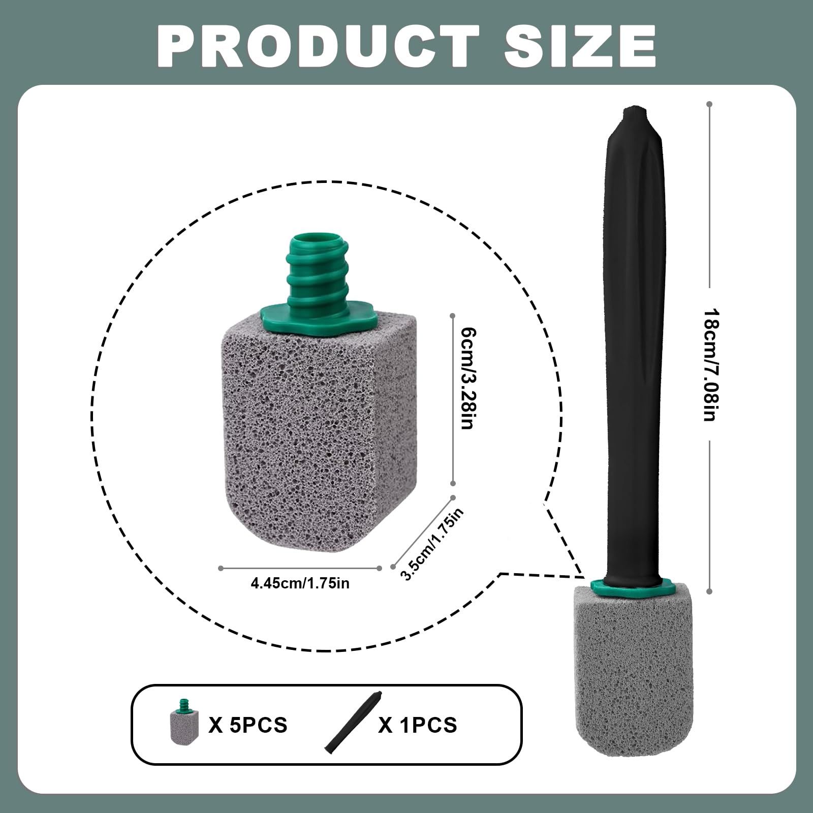 para Inodoro con Mango Reutilizable, Limpiador eficaz contra sarro y Piedra caliza, Piedra Negra de Limpieza para inodoros, cocinas y fregaderos, Cepillo de WC Natural (5, con 1 Mango Negro)