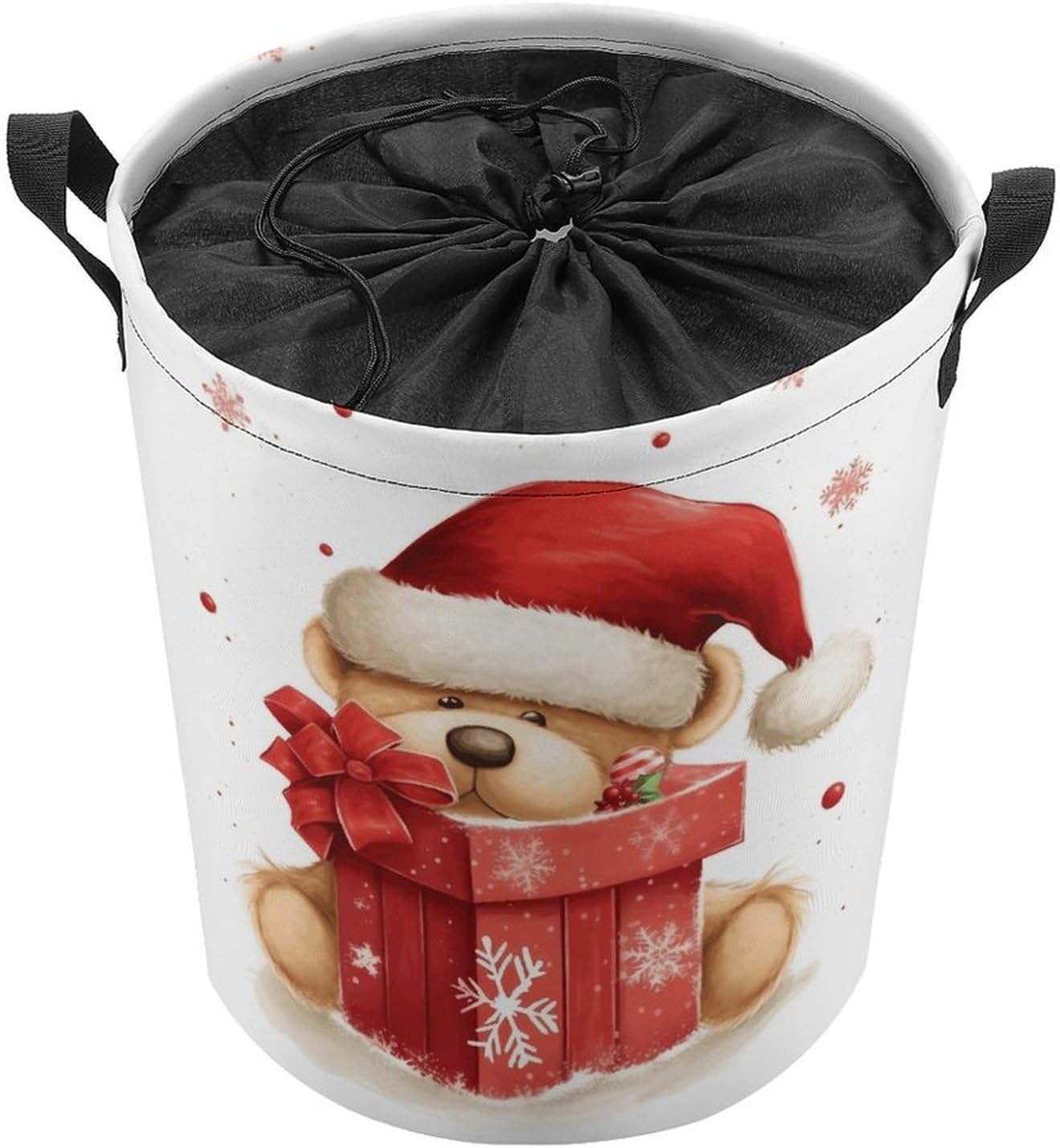 Santa Hat Gift And Merry Christmas Laundry Bag Large Collapsible Laundry Baskets Freestanding Waterproof Clothes Hamper with Handles & Drawstring for Laundry Room Bedroom Bathroom