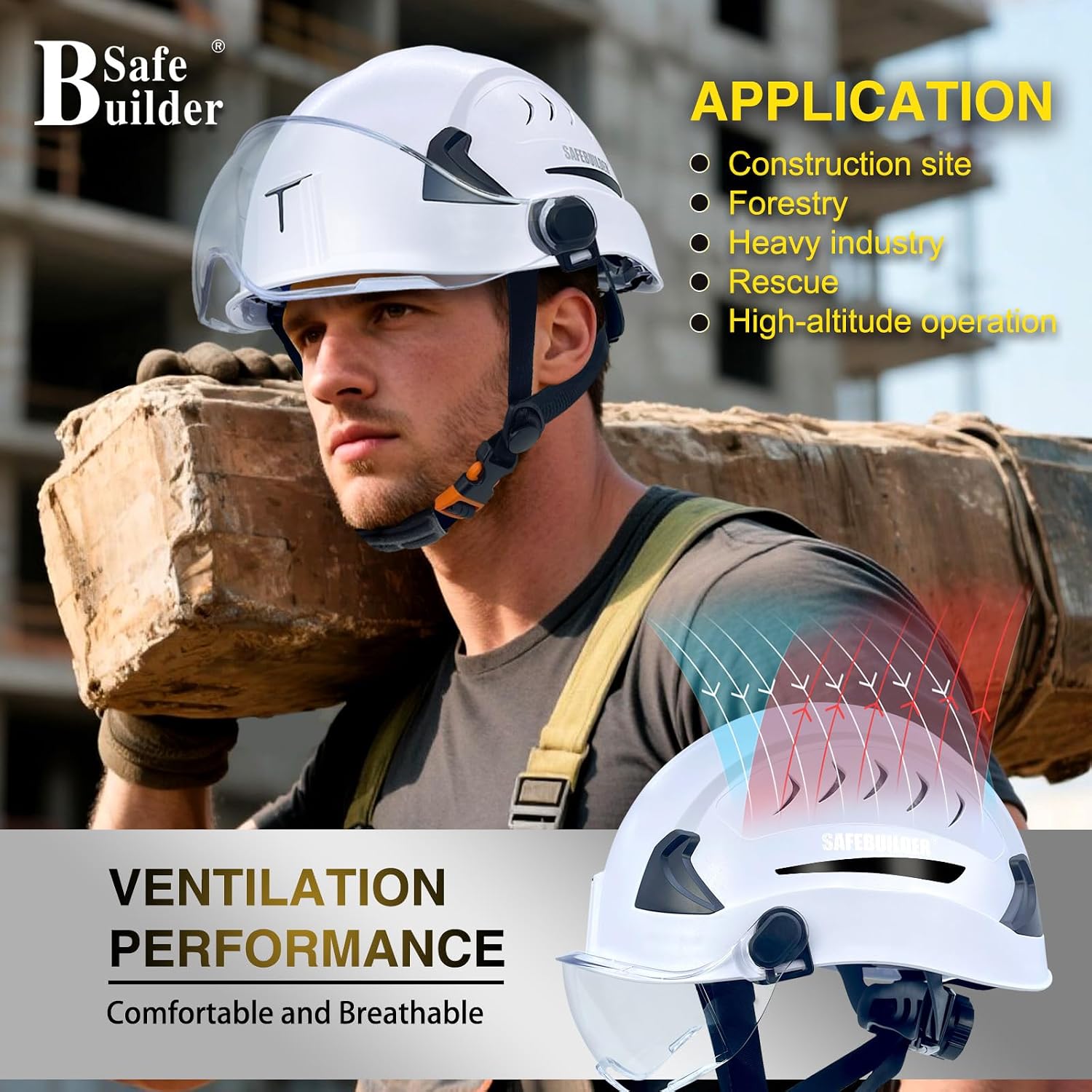 SAFEBUILDER G2 Safety Helmet Type 2 Hard Hats with Visor Lightweight Adjustable Size for Industrial Construction Rescue Work at Height OSHA