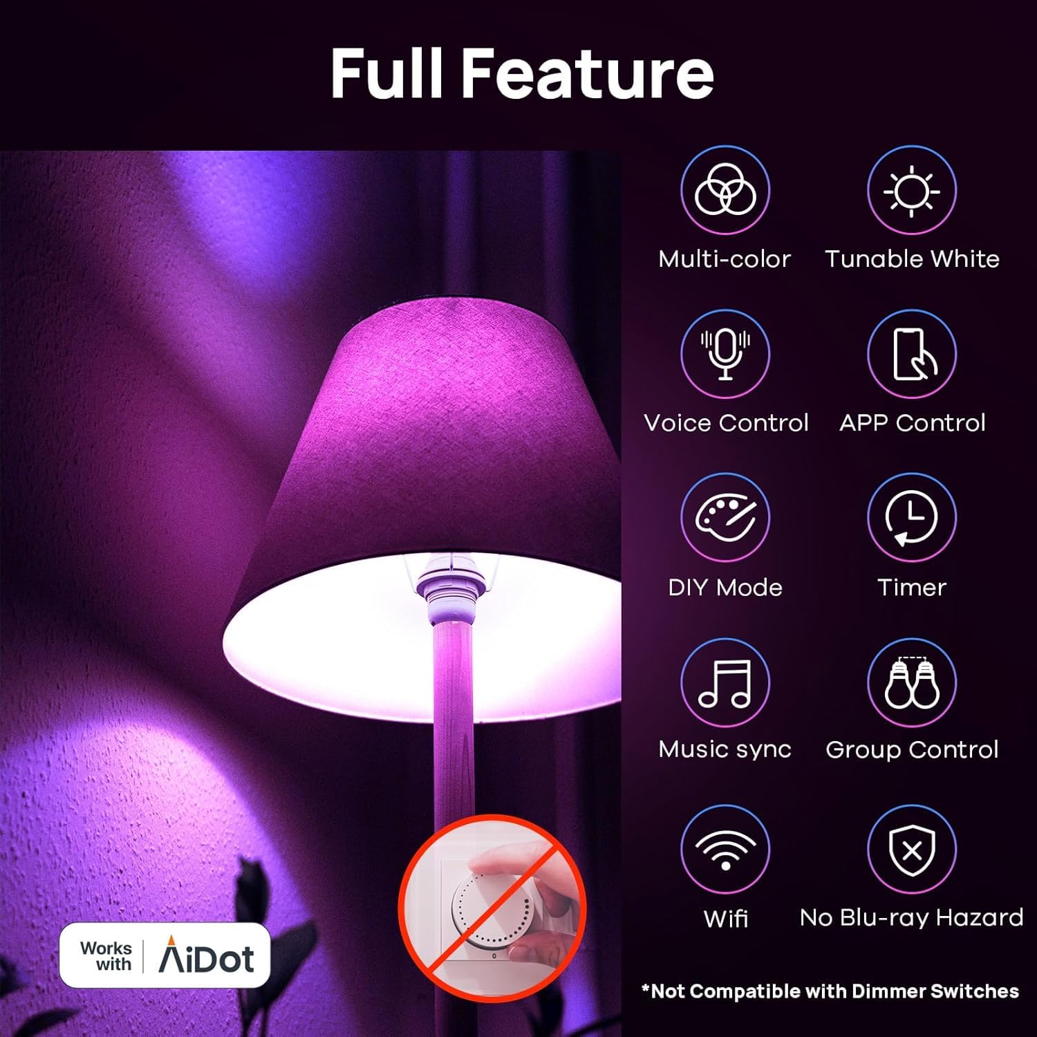 Linkind Matter Smart Light Bulb, Smart Bulbs Work with Apple Home/Siri/Alexa/Google Home/SmartThings, LED Color Changing Light Music Sync RGTBW, Smart Home, 60W 800LM A19 E26 2.4Ghz WiFi Only, 2 Pack