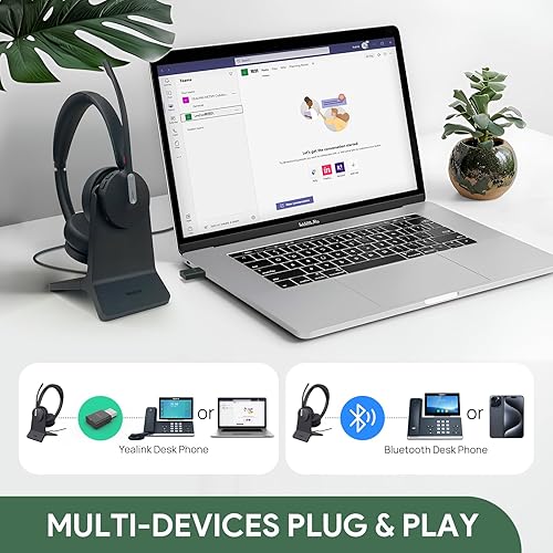 Miniatura 6 de Yealink WH64 Auriculares inalámbricos híbridos DECT y Bluetooth, alcance de 492 pies mono Teams UC con adaptador DECT y soporte de carga, micrófono