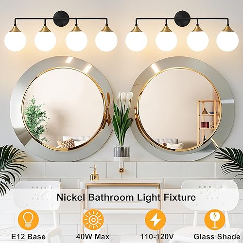 Miniatura 3 de Accesorios de Iluminación para Baño, Luces de Tocador de Baño de 4 Luces Negro Dorado Sobre Espejo, Iluminación Moderna de Aplique de Pared Estilo